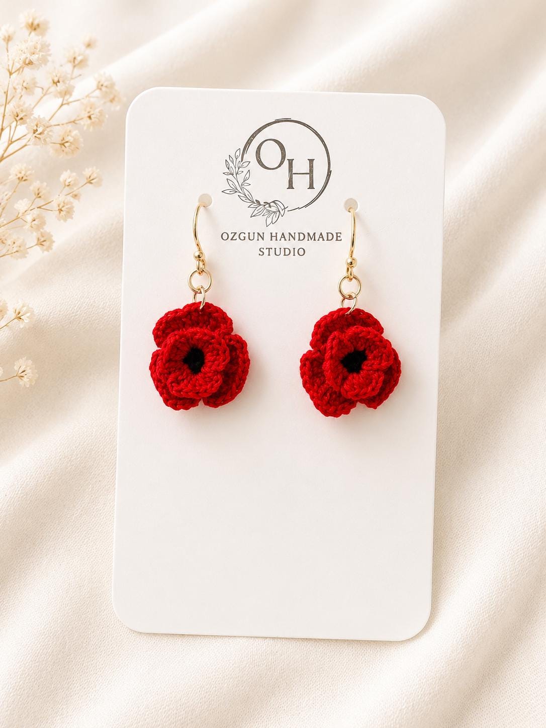 Micro Crochet Poppy Earrings, Red Flower Botanical Jewelry, Sterling Silver/Gold Filled Hooks __etsy:8054676358