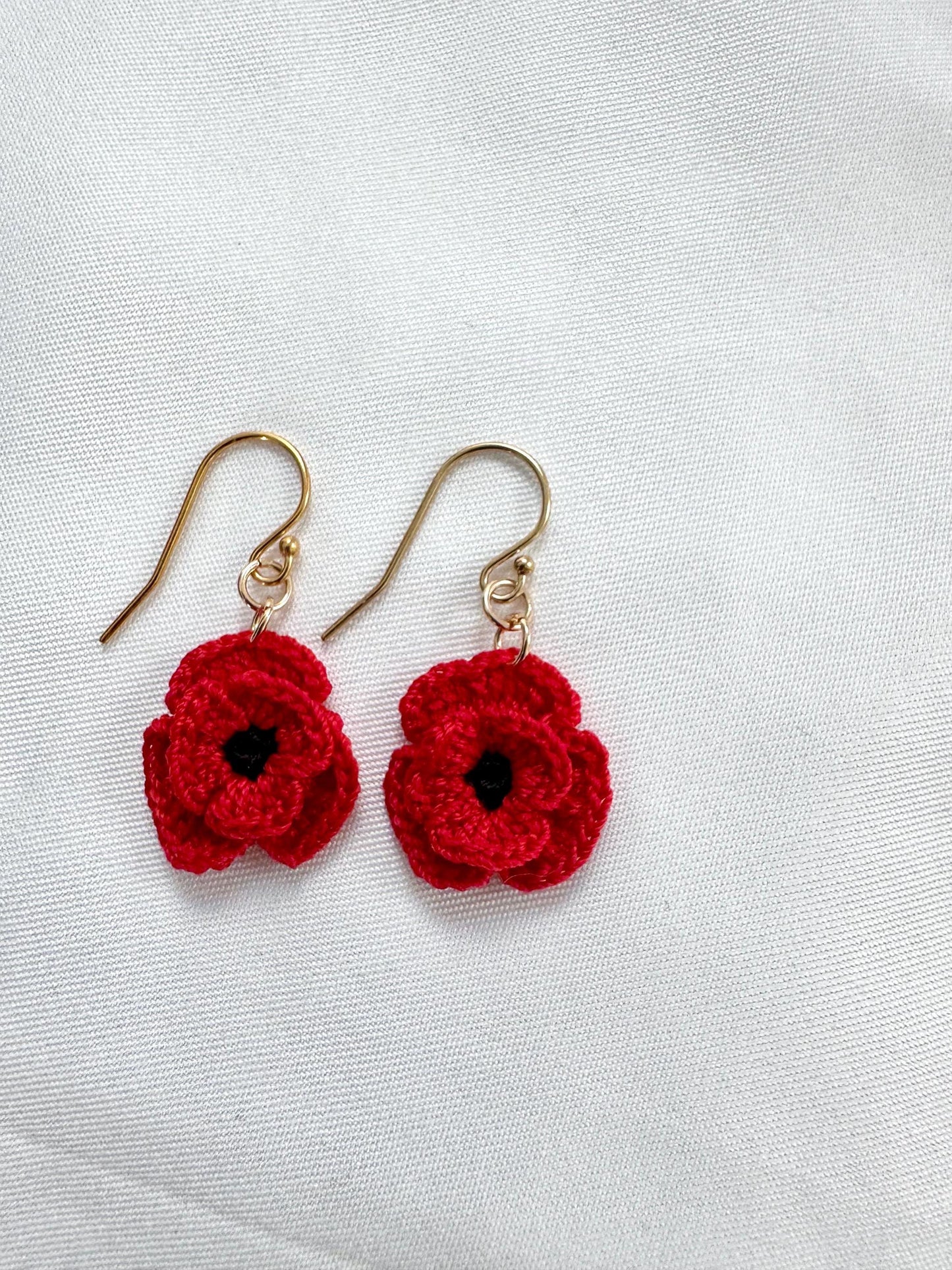 Micro Crochet Poppy Earrings, Red Flower Botanical Jewelry, Sterling Silver/Gold Filled Hooks __etsy:8066484387