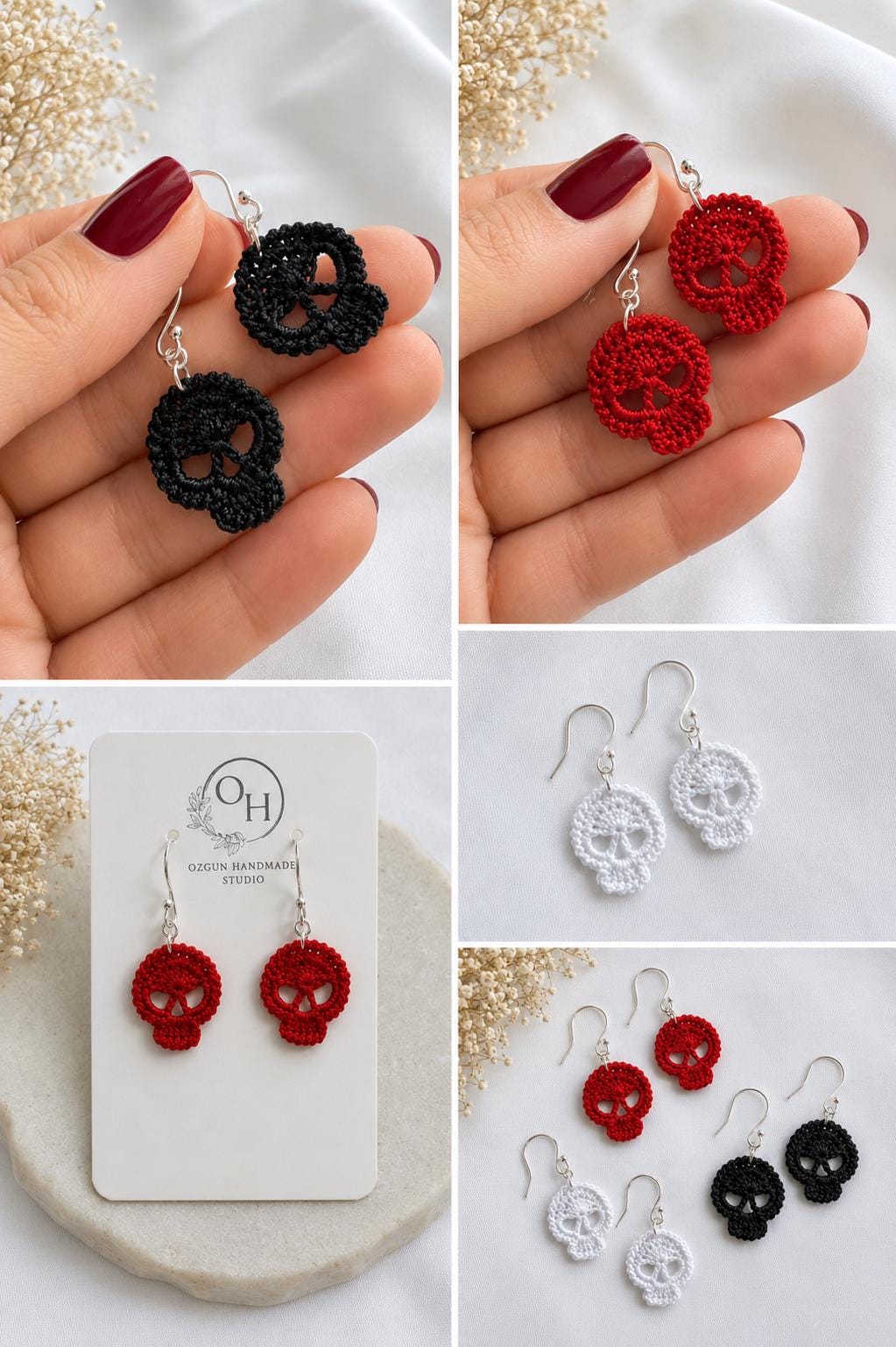 Micro Crochet Skull Earrings, Gothic Alternative Sterling Silver Jewelry __etsy:8052866972