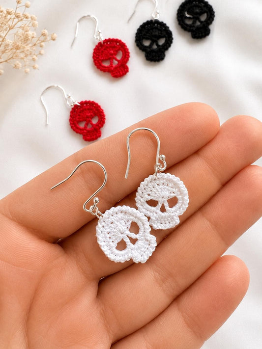 Micro Crochet Skull Earrings, Gothic Alternative Sterling Silver Jewelry __etsy:8052867030