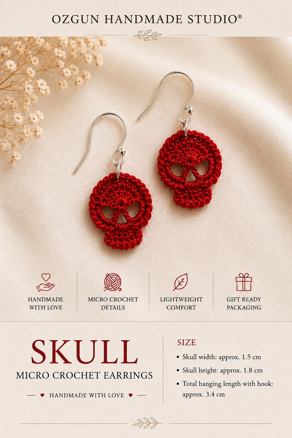Micro Crochet Skull Earrings, Gothic Alternative Sterling Silver Jewelry __etsy:8122297465