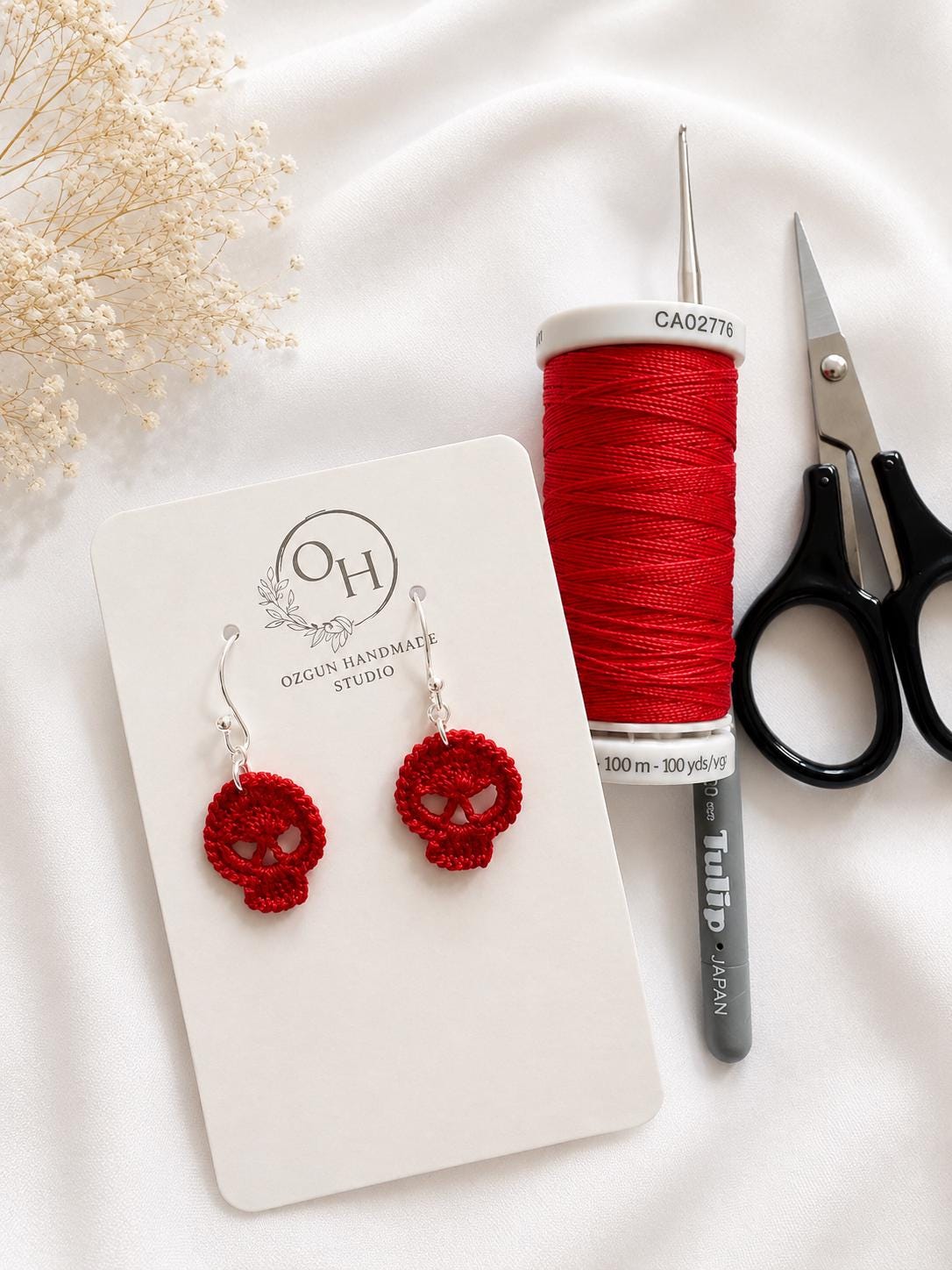 Micro Crochet Skull Earrings, Gothic Alternative Sterling Silver Jewelry __etsy:8052867016