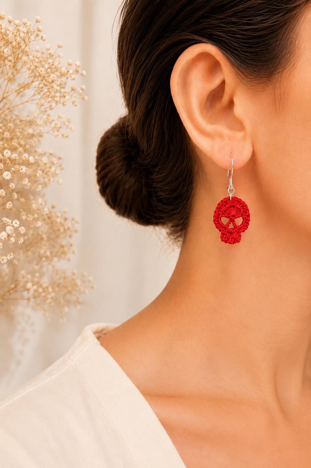 Micro Crochet Skull Earrings, Gothic Alternative Sterling Silver Jewelry __etsy:8075365446