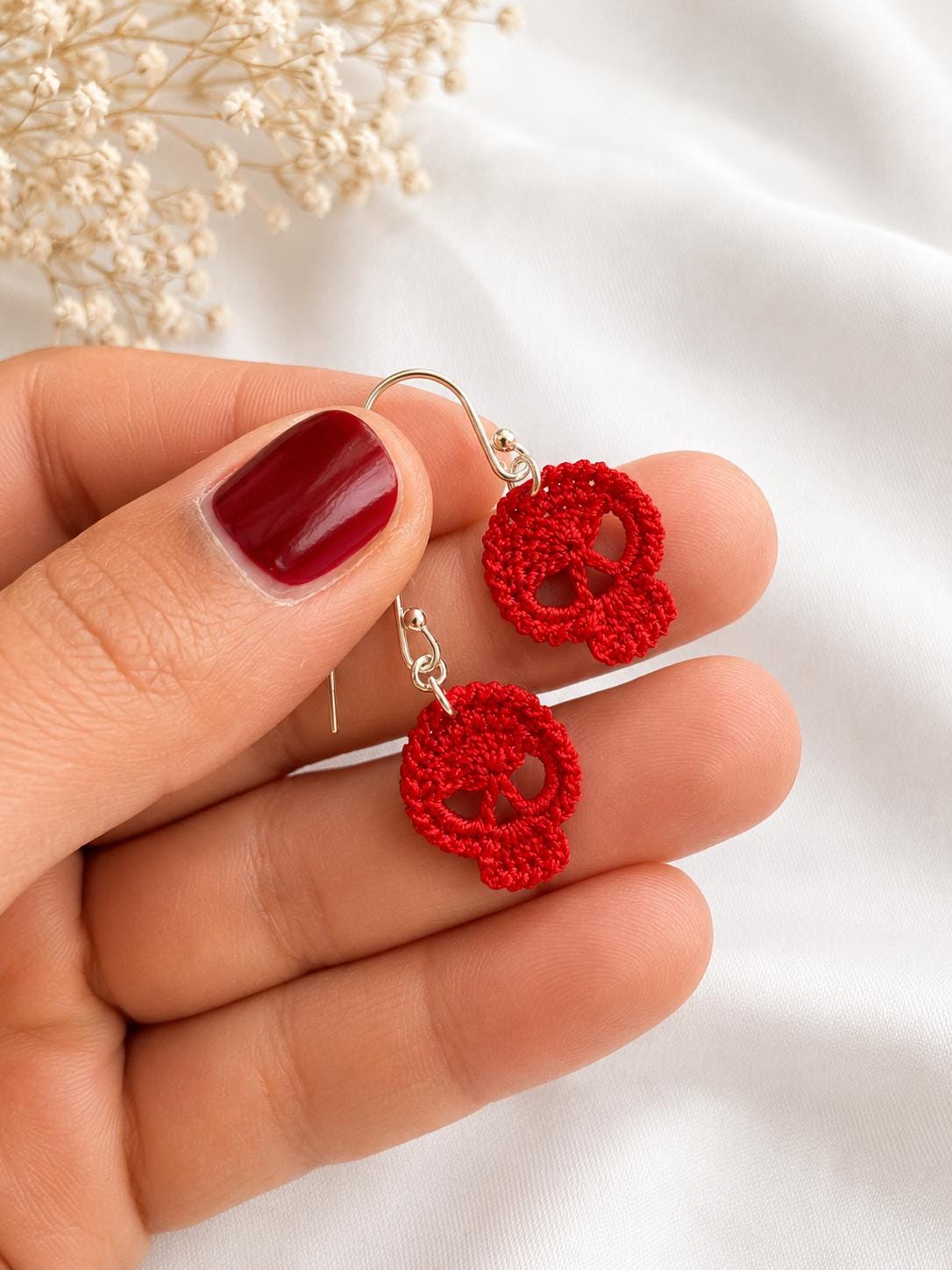 Micro Crochet Skull Earrings, Gothic Alternative Sterling Silver Jewelry __etsy:8100781923