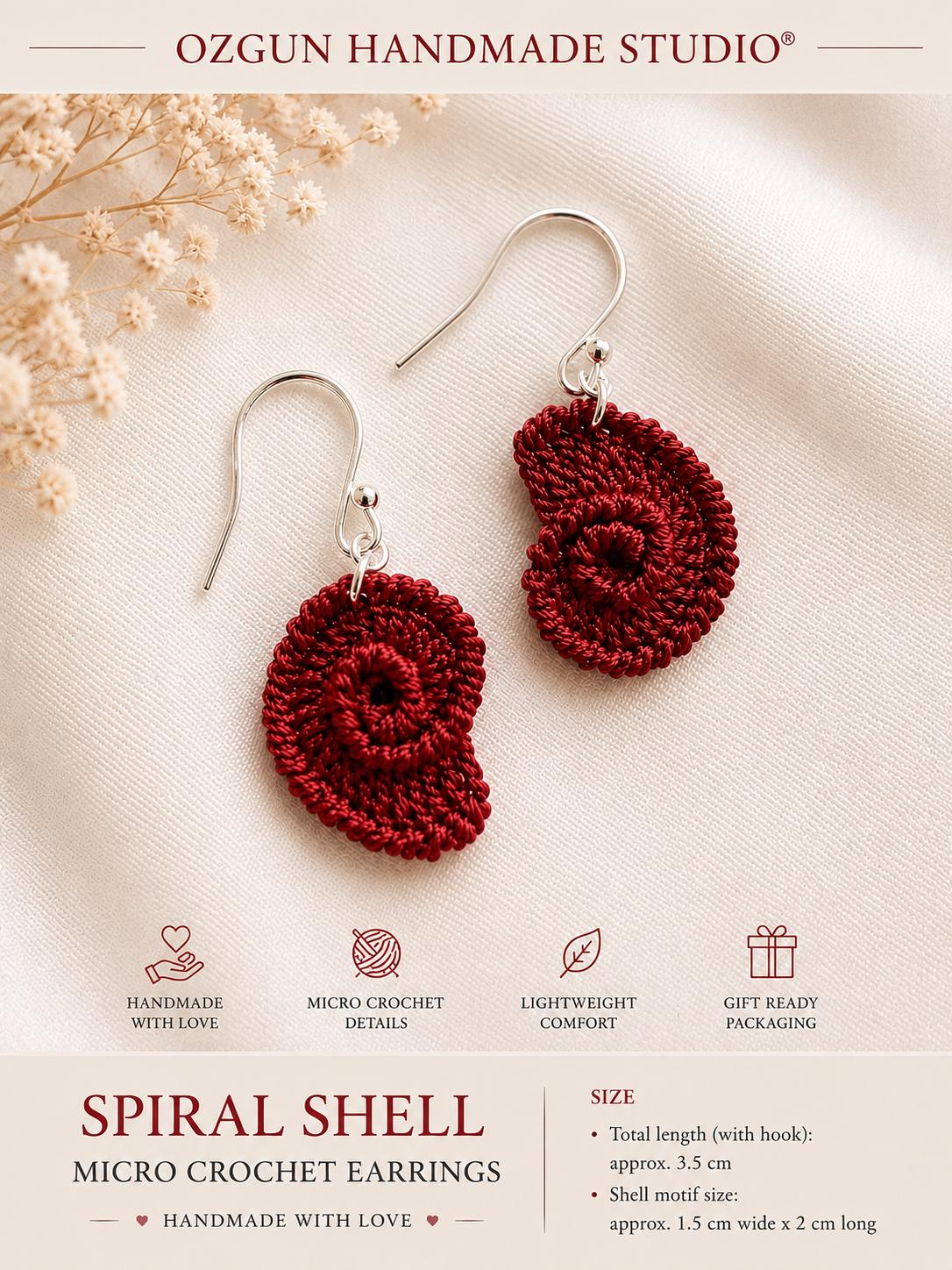 Micro Crochet Spiral Shell Earrings, Sterling Silver Hooks, Coastal Ocean Jewelry __etsy:8122565591