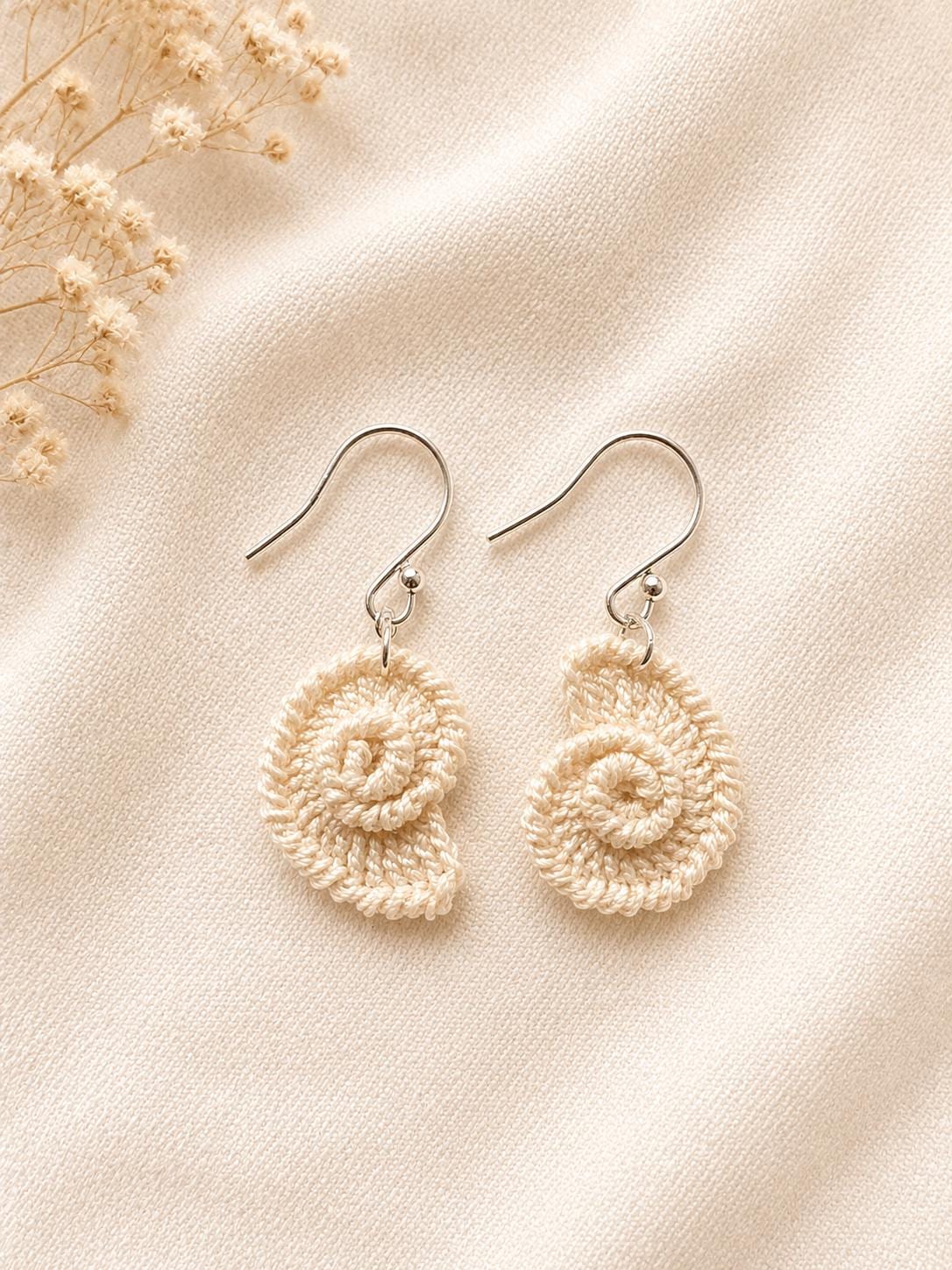 Micro Crochet Spiral Shell Earrings, Sterling Silver Hooks, Coastal Ocean Jewelry __etsy:8122540419