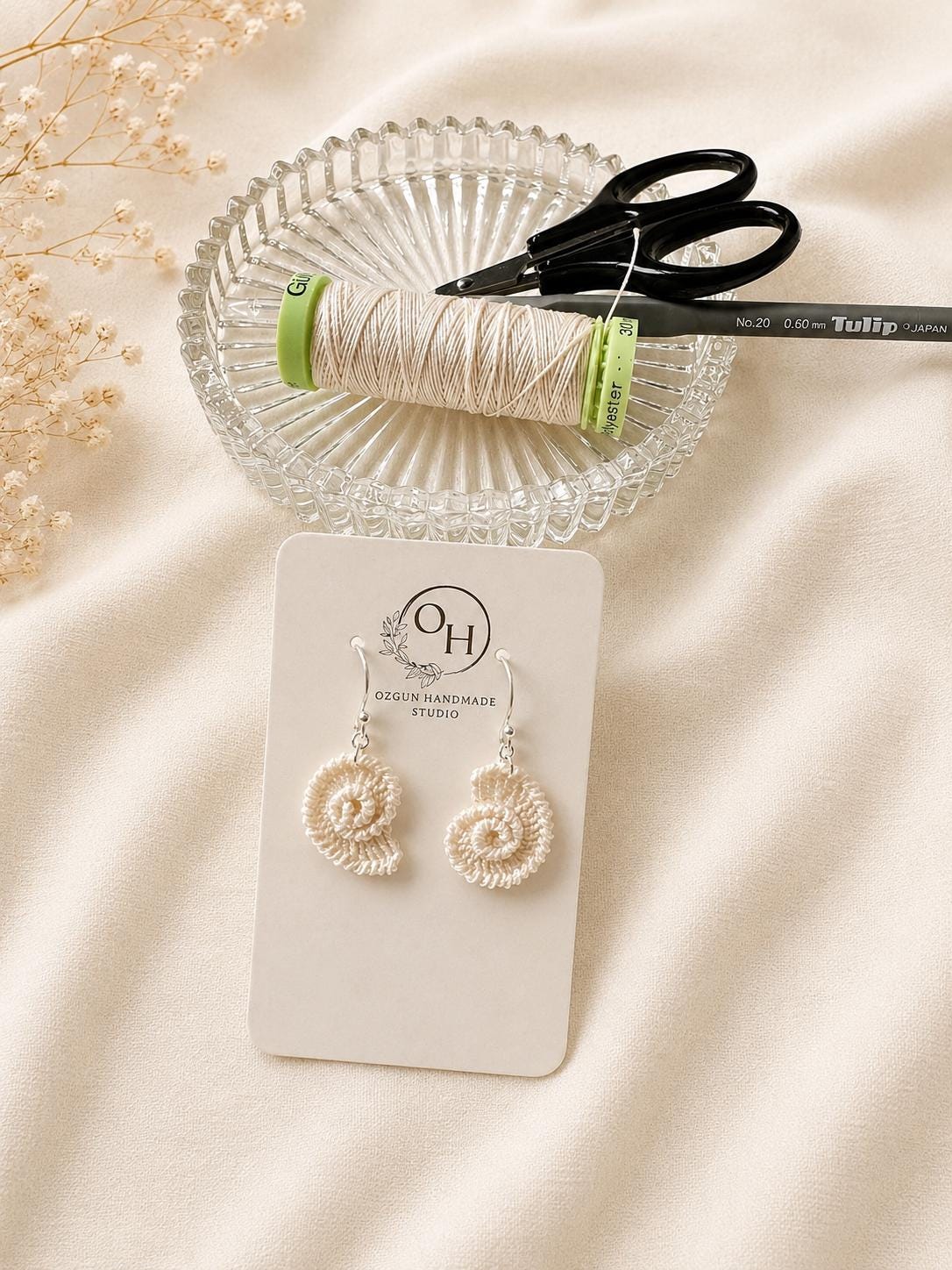 Micro Crochet Spiral Shell Earrings, Sterling Silver Hooks, Coastal Ocean Jewelry __etsy:8074621742