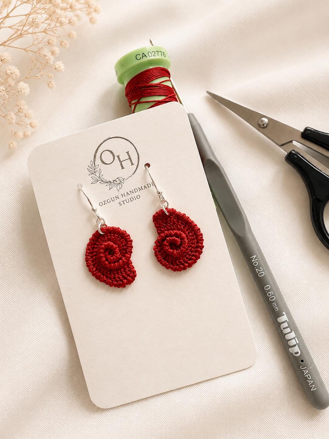 Micro Crochet Spiral Shell Earrings, Sterling Silver Hooks, Coastal Ocean Jewelry __etsy:8074626164