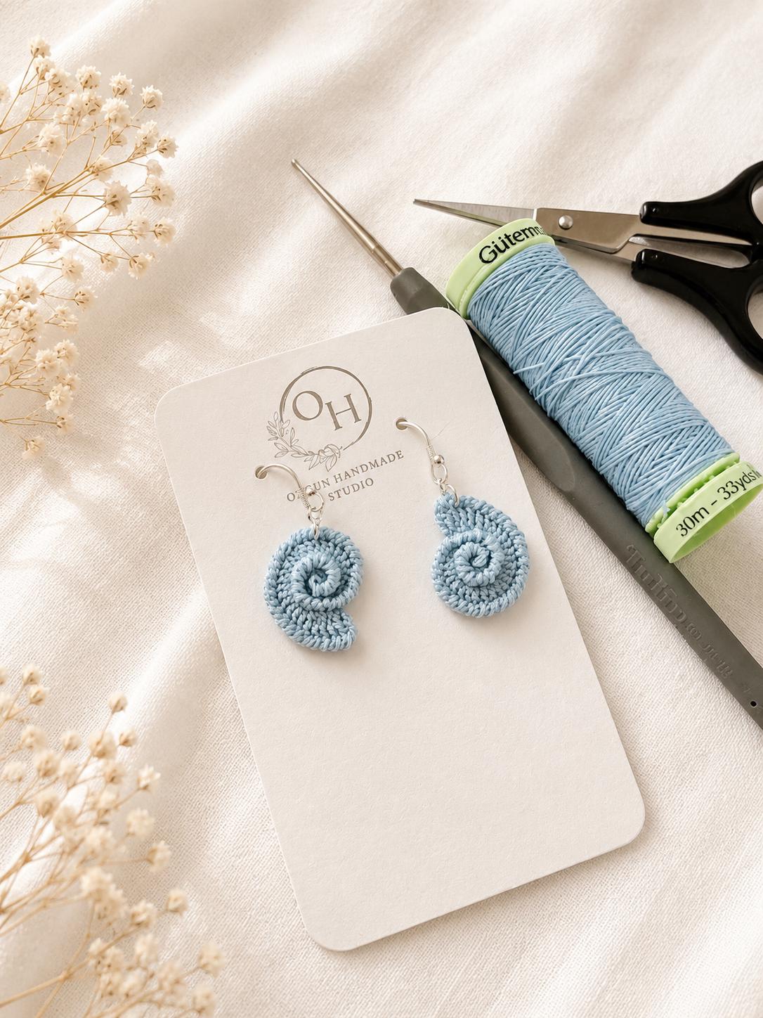 Micro Crochet Spiral Shell Earrings, Sterling Silver Hooks, Coastal Ocean Jewelry __etsy:8122178045