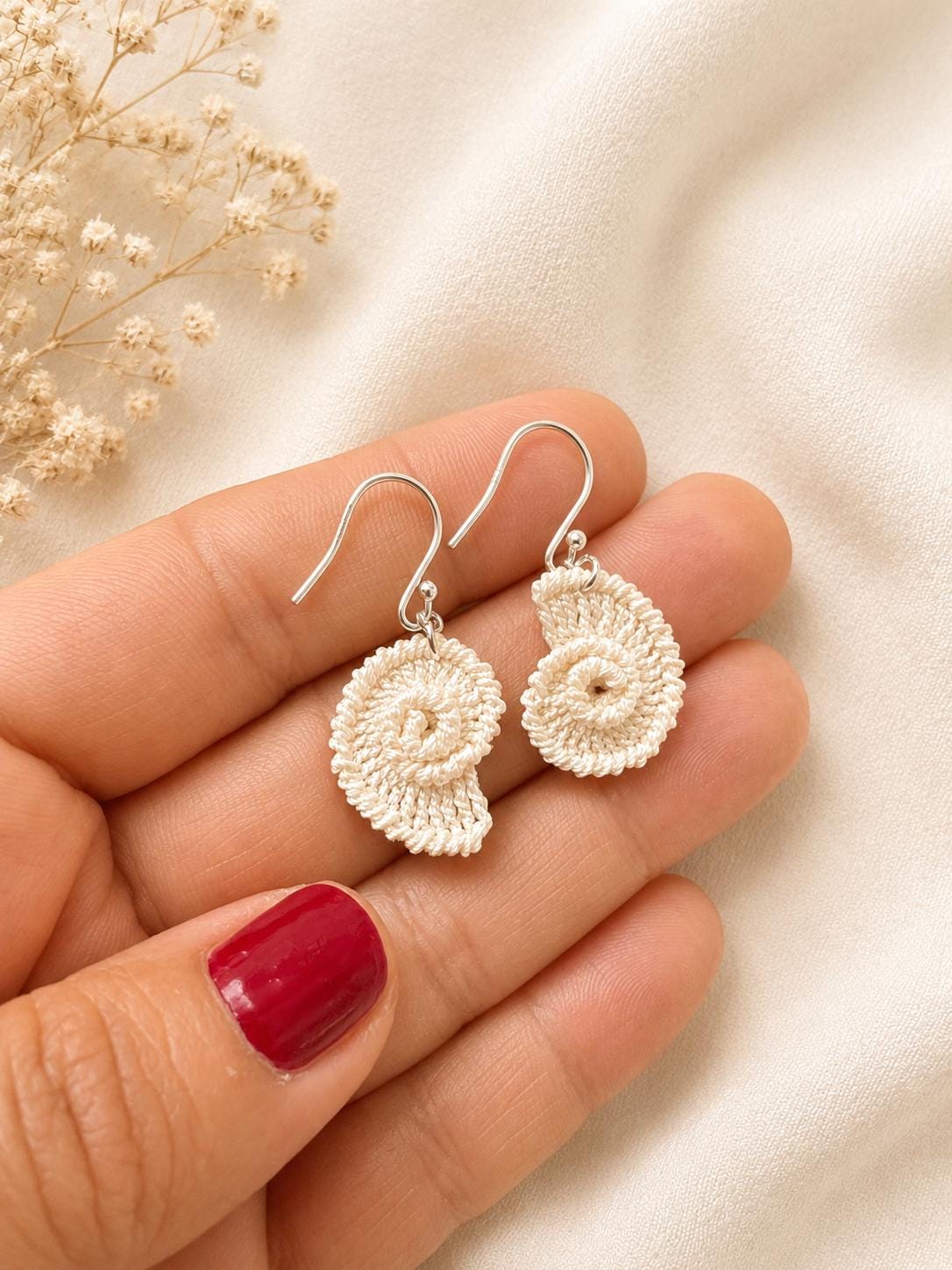 Micro Crochet Spiral Shell Earrings, Sterling Silver Hooks, Coastal Ocean Jewelry __etsy:8074621728