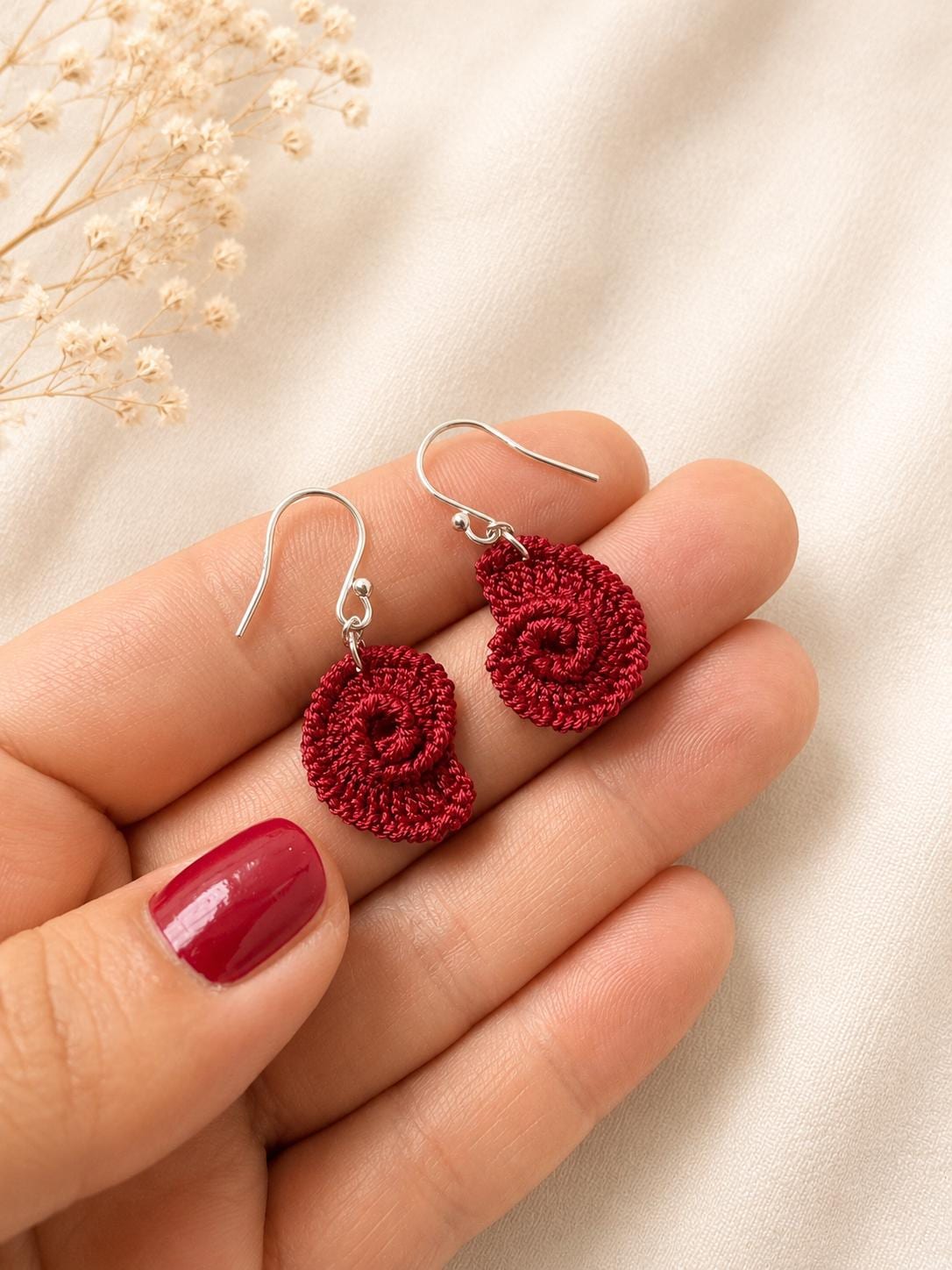 Micro Crochet Spiral Shell Earrings, Sterling Silver Hooks, Coastal Ocean Jewelry __etsy:8122540369