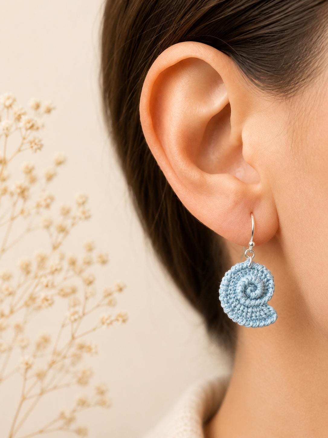 Micro Crochet Spiral Shell Earrings, Sterling Silver Hooks, Coastal Ocean Jewelry __etsy:8074310458