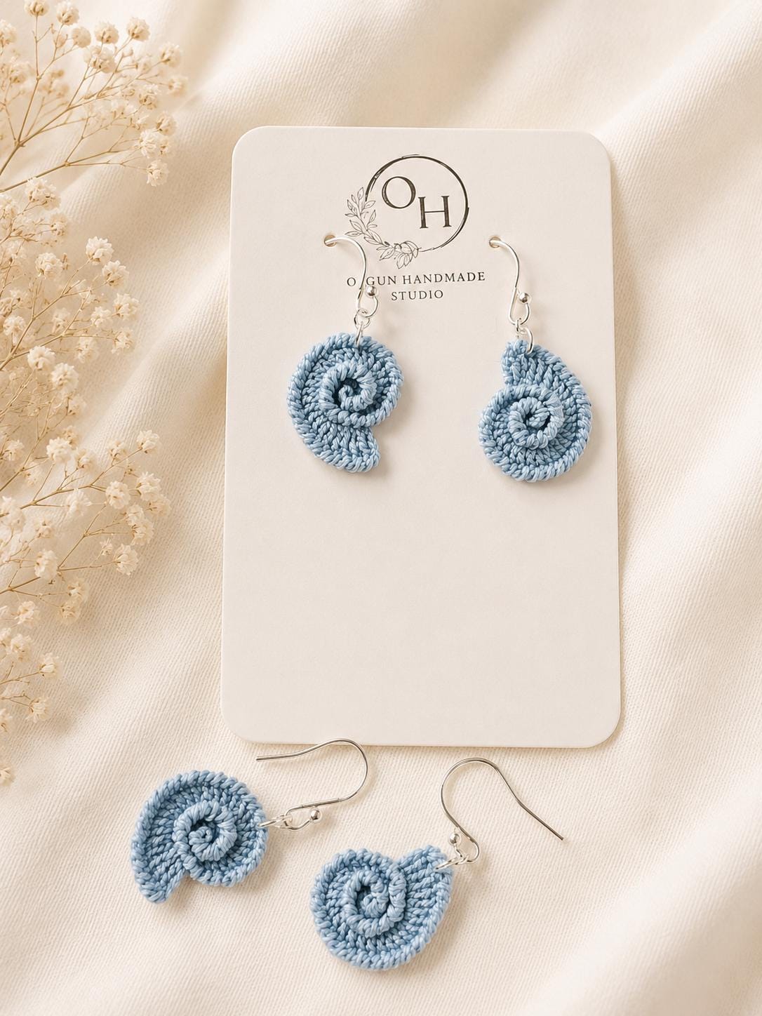 Micro Crochet Spiral Shell Earrings, Sterling Silver Hooks, Coastal Ocean Jewelry __etsy:8122209019