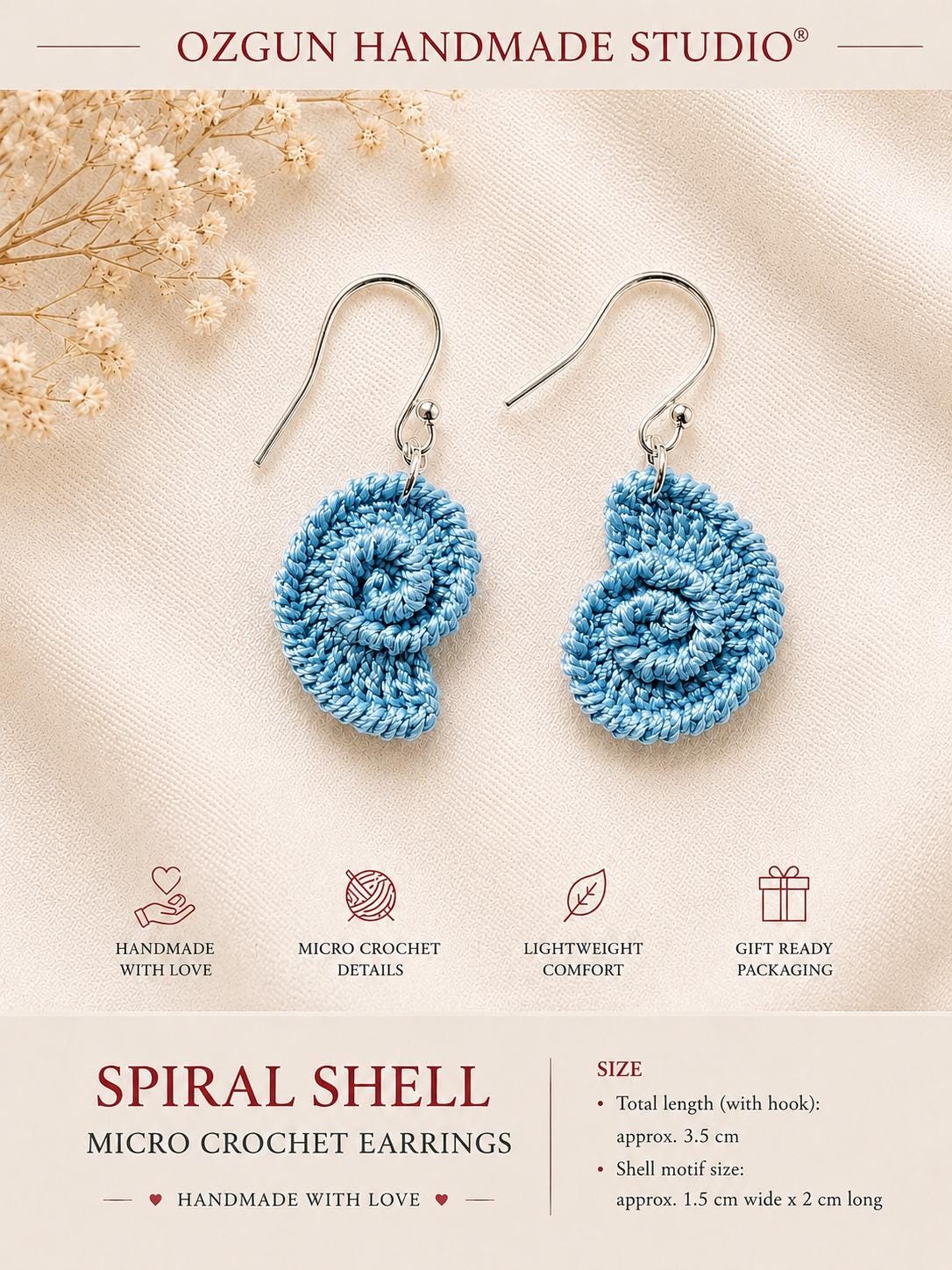 Micro Crochet Spiral Shell Earrings, Sterling Silver Hooks, Coastal Ocean Jewelry __etsy:8074644186