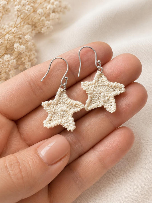 Micro Crochet Starfish Earrings, Sterling Silver Hooks, Ocean Inspired Coastal Jewelry __etsy:8123674143