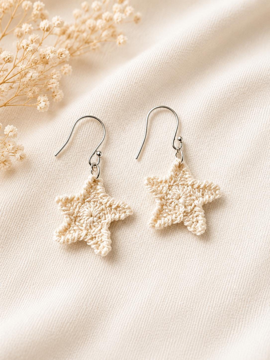 Micro Crochet Starfish Earrings, Sterling Silver Hooks, Ocean Inspired Coastal Jewelry __etsy:8123674133