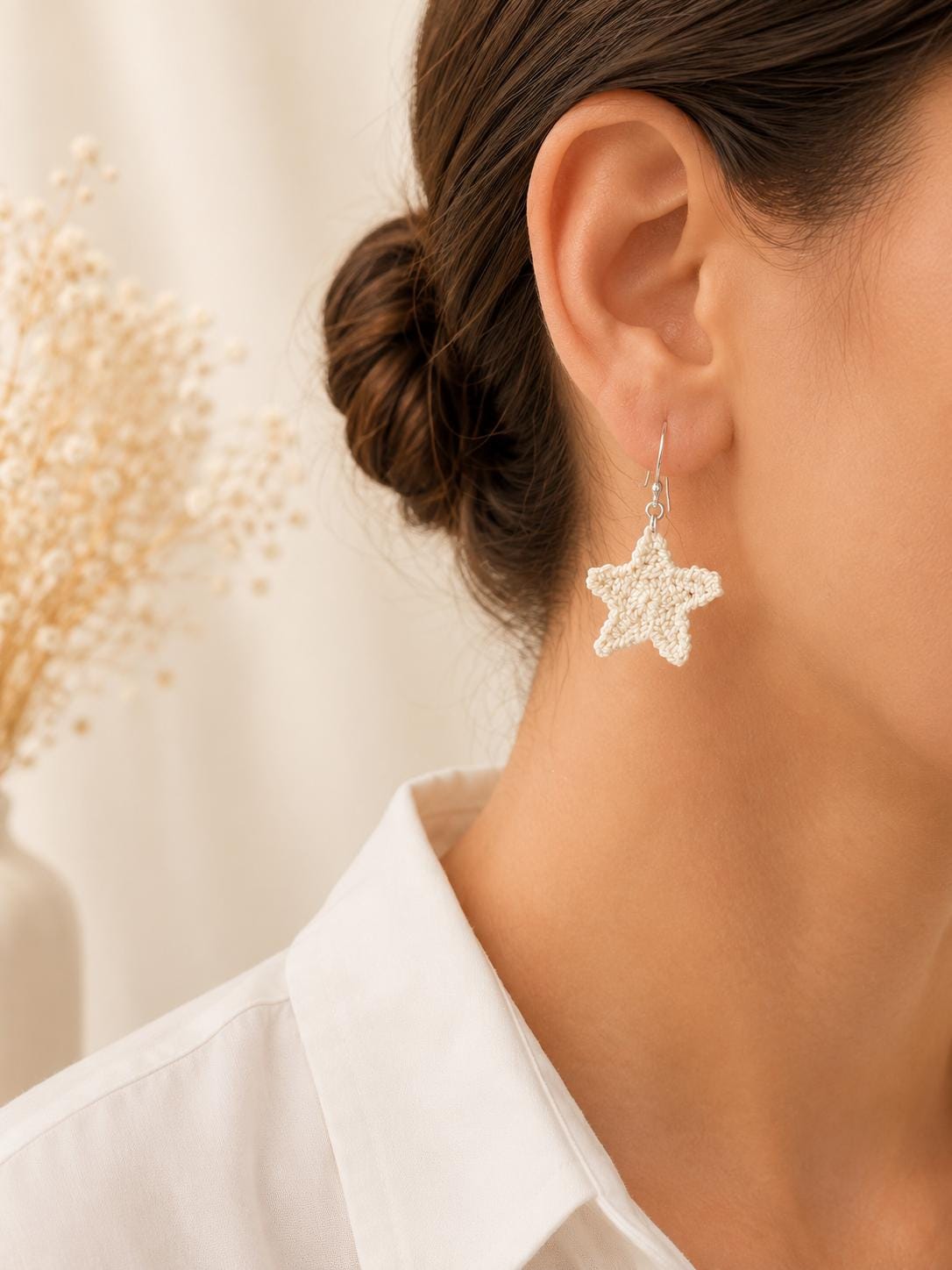 Micro Crochet Starfish Earrings, Sterling Silver Hooks, Ocean Inspired Coastal Jewelry __etsy:8123674085