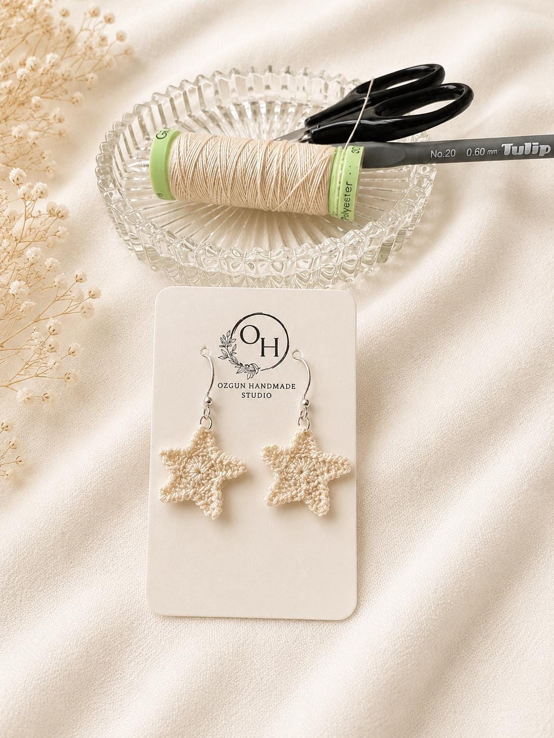 Micro Crochet Starfish Earrings, Sterling Silver Hooks, Ocean Inspired Coastal Jewelry __etsy:8075755956