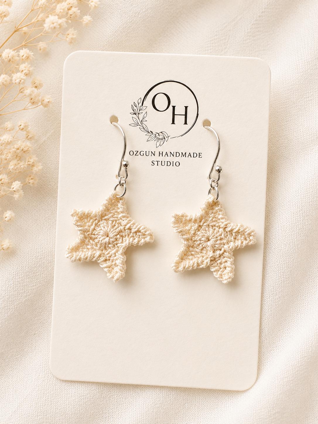 Micro Crochet Starfish Earrings, Sterling Silver Hooks, Ocean Inspired Coastal Jewelry __etsy:8075755964