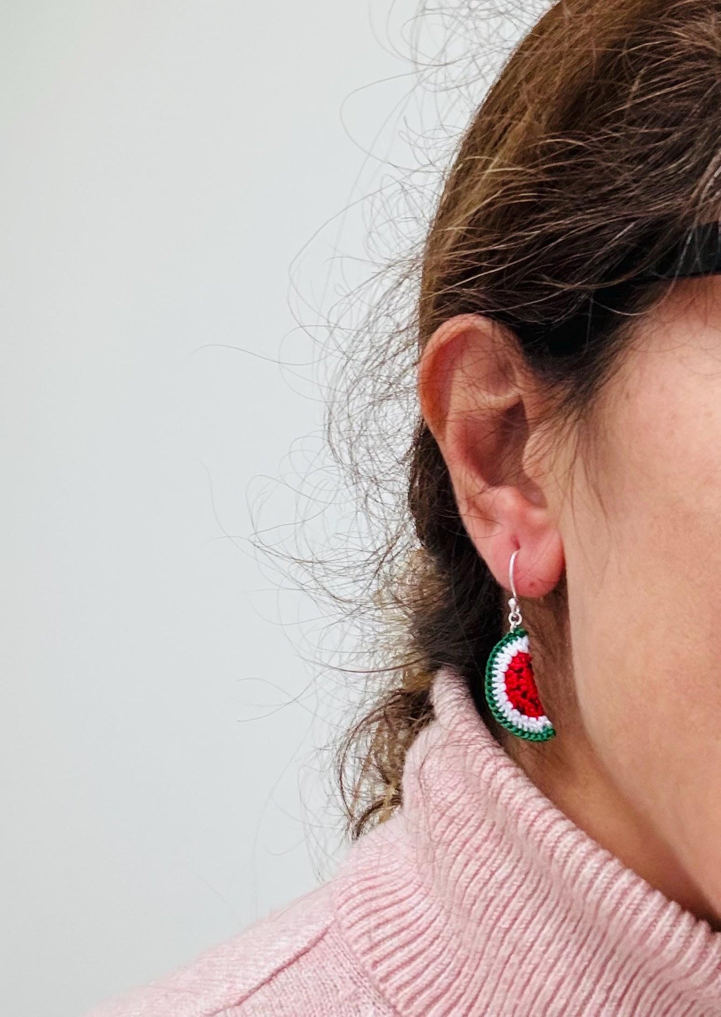 Micro Crochet Watermelon Earrings – Sterling Silver Hooks