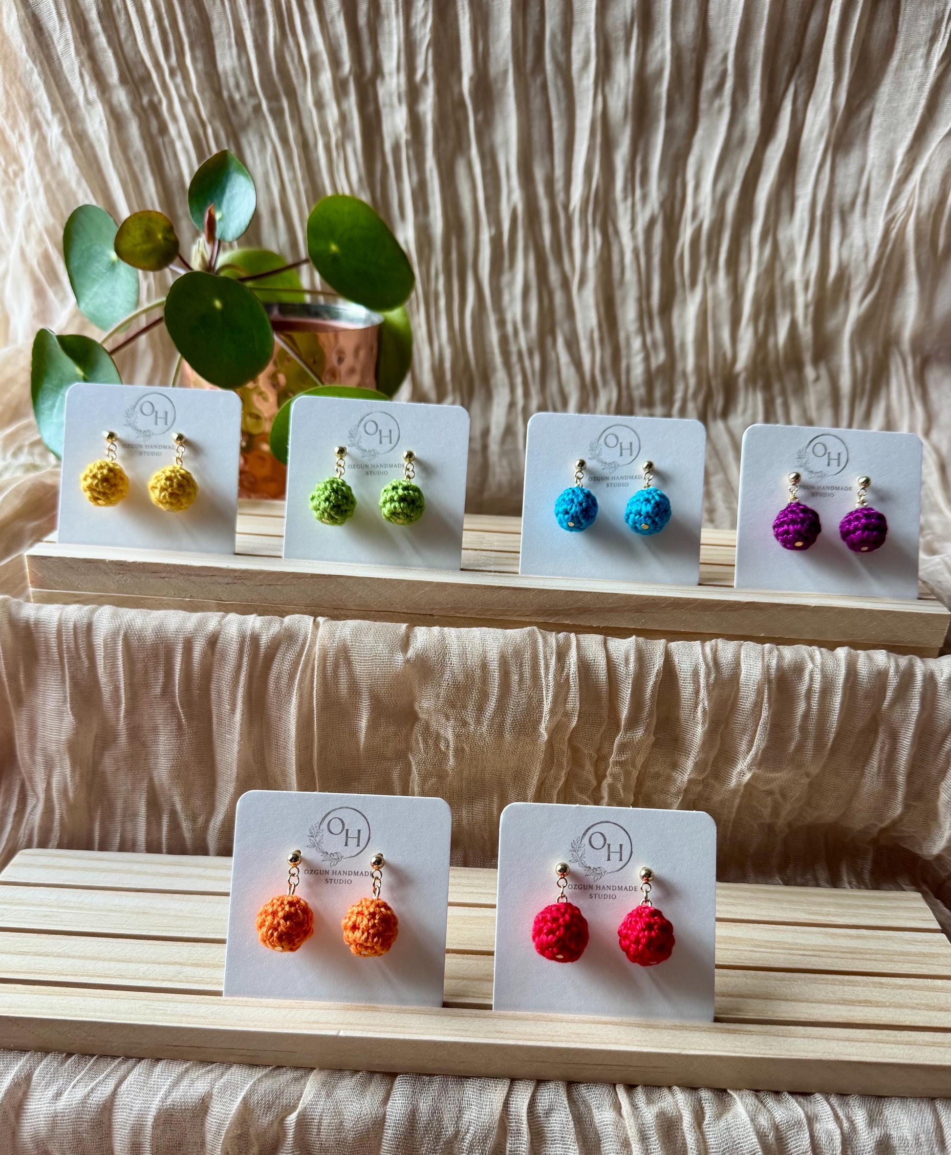 Mini Crochet Dangle Earrings – Colourful Lightweight Handmade Earrings