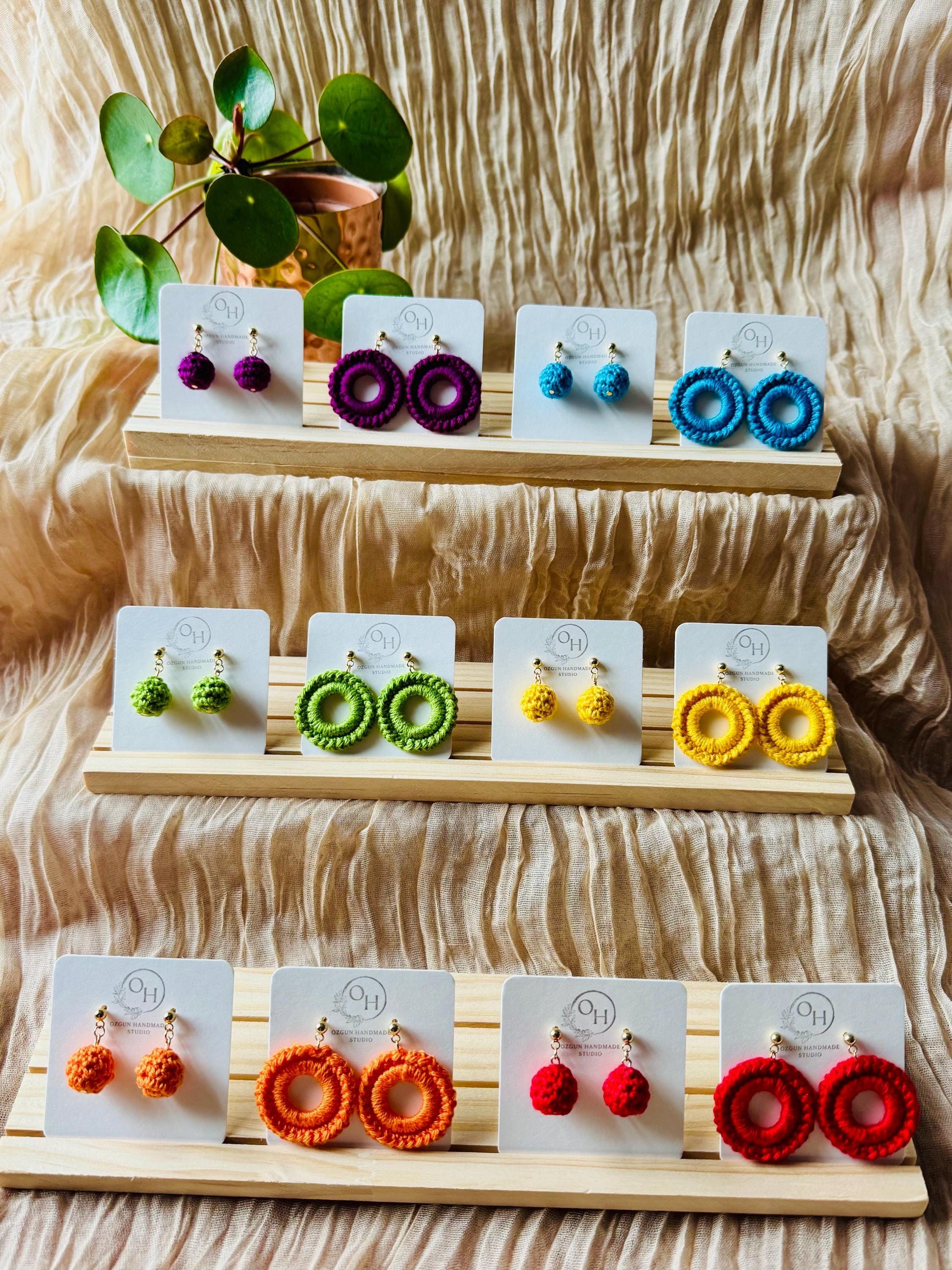 Mini Crochet Dangle Earrings – Colourful Lightweight Handmade Earrings