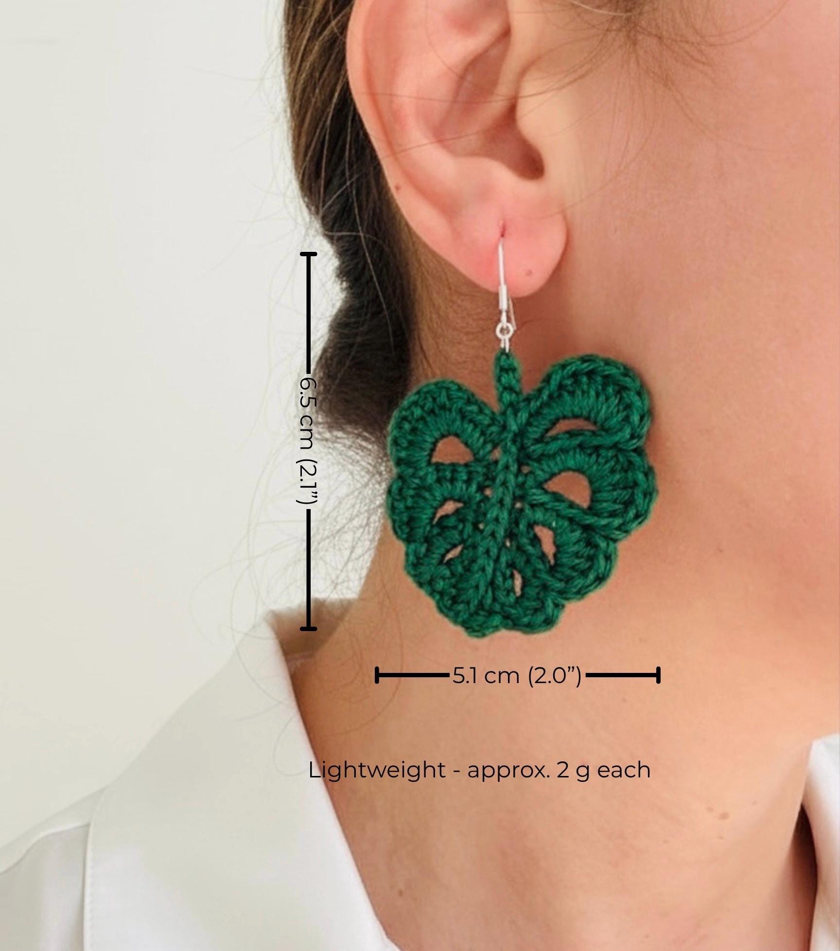 Monstera Leaf Crochet Earrings – Botanical Crochet Jewellery – Sterling Silver Hooks