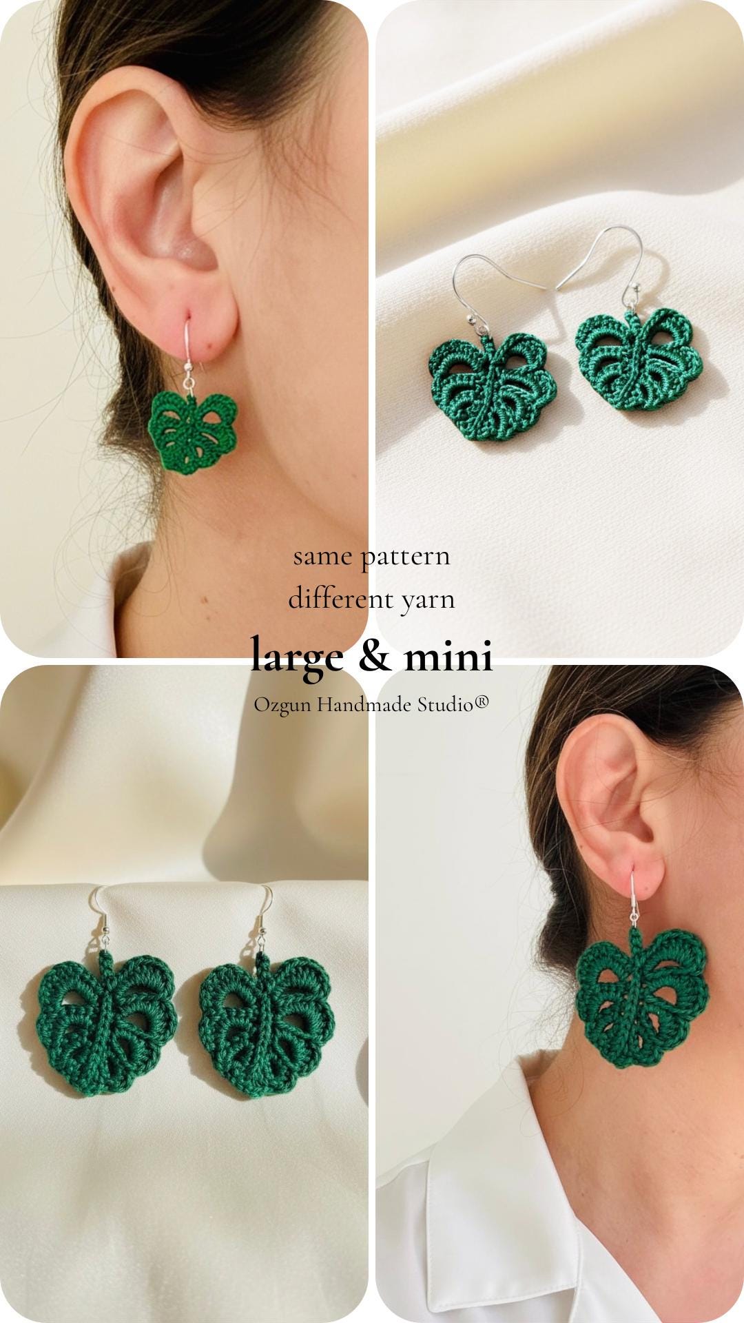 Monstera Leaf Crochet Earrings – Botanical Crochet Jewellery – Sterling Silver Hooks