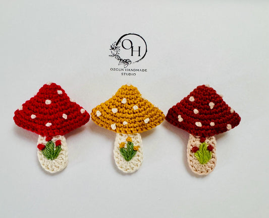 Mushroom Brooch: Handcrafted Crochet Cotton Cottagecore Bag Charm