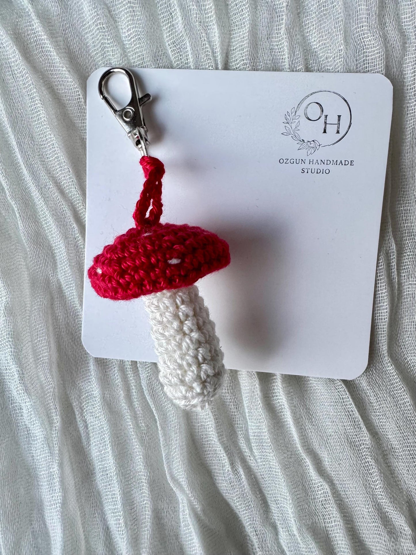 Mushroom Crochet Keychain – Handmade Botanical Bag Charm