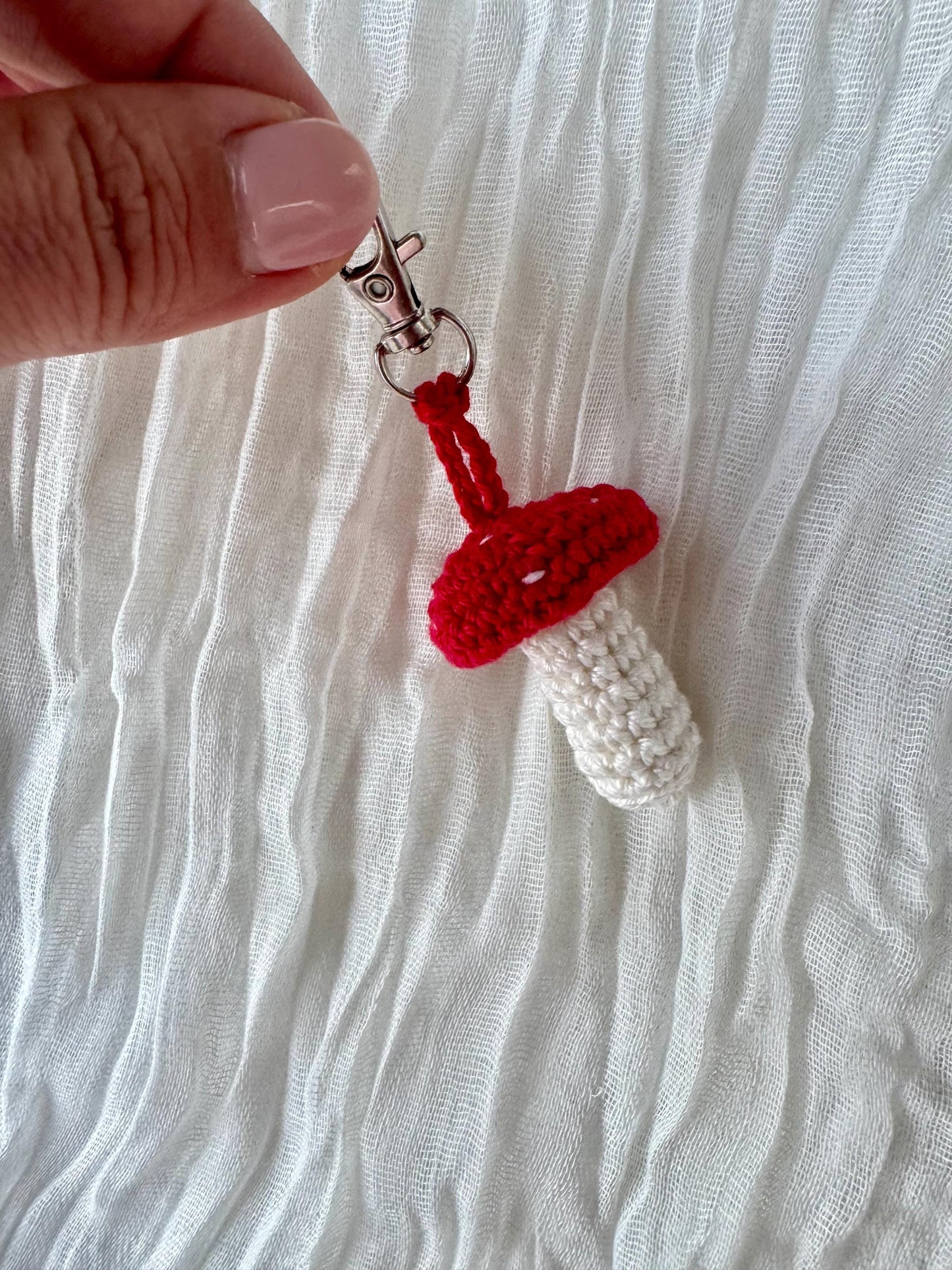 Mushroom Crochet Keychain – Handmade Botanical Bag Charm