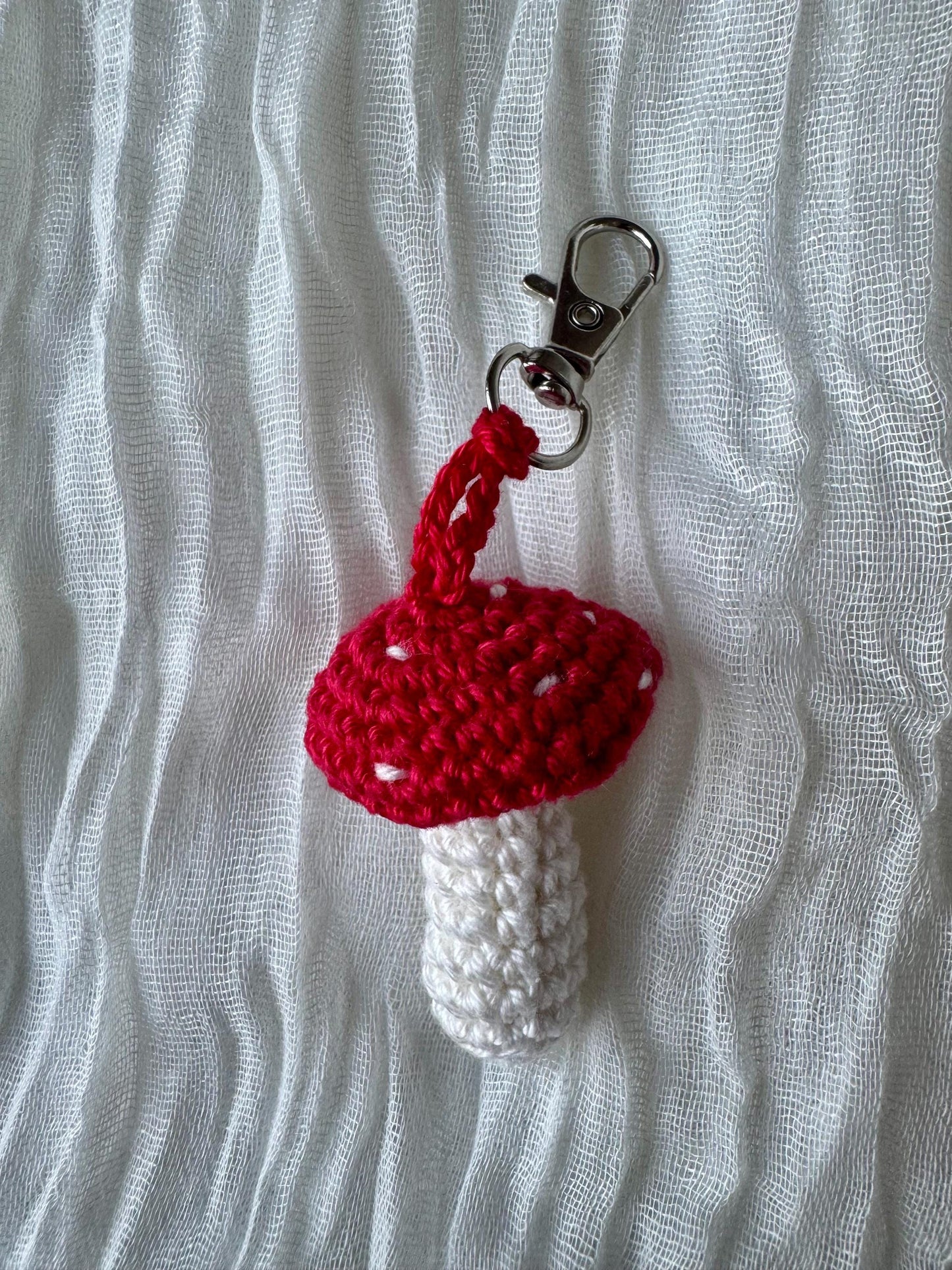 Mushroom Crochet Keychain – Handmade Botanical Bag Charm