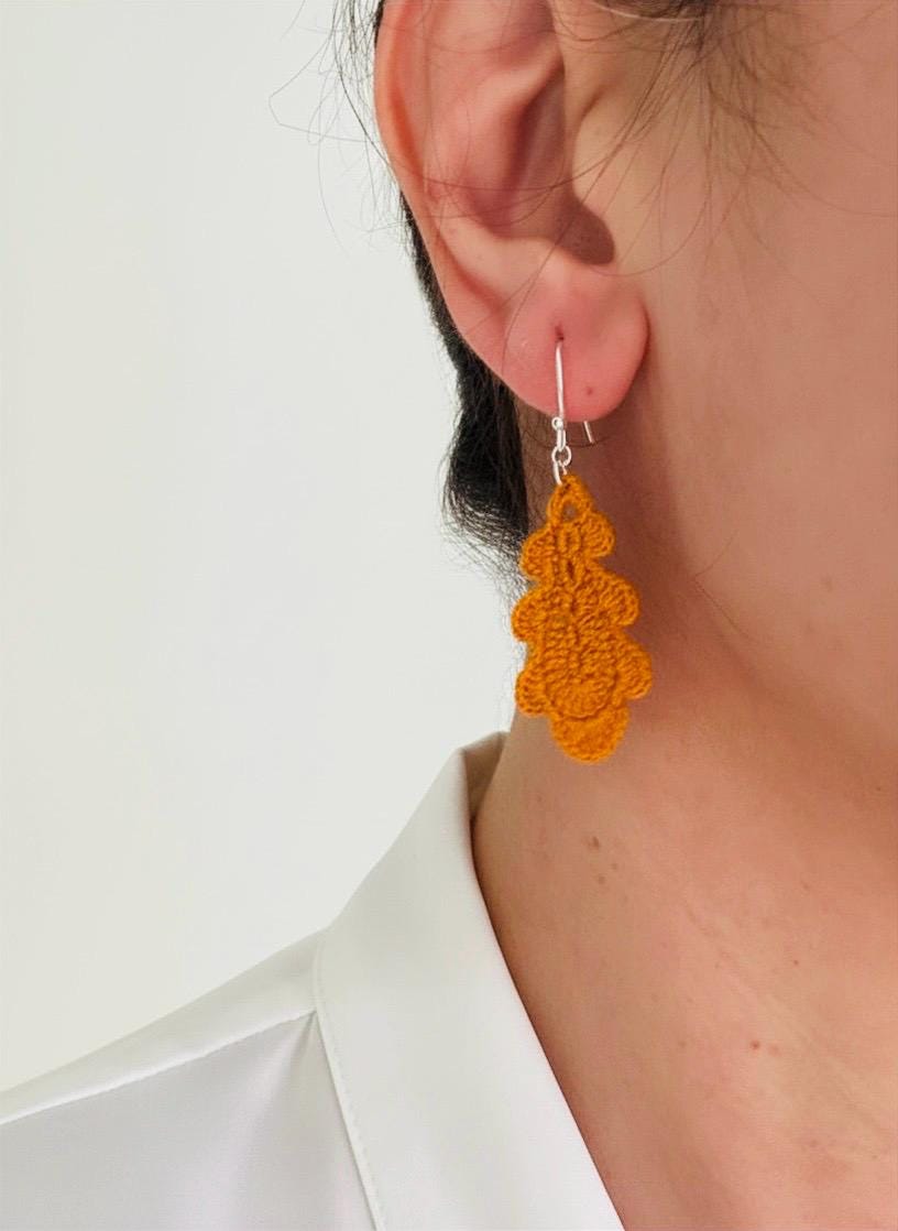 Oak Leaf Micro Crochet Earrings – Botanical Crochet Jewellery – Sterling Silver Hooks