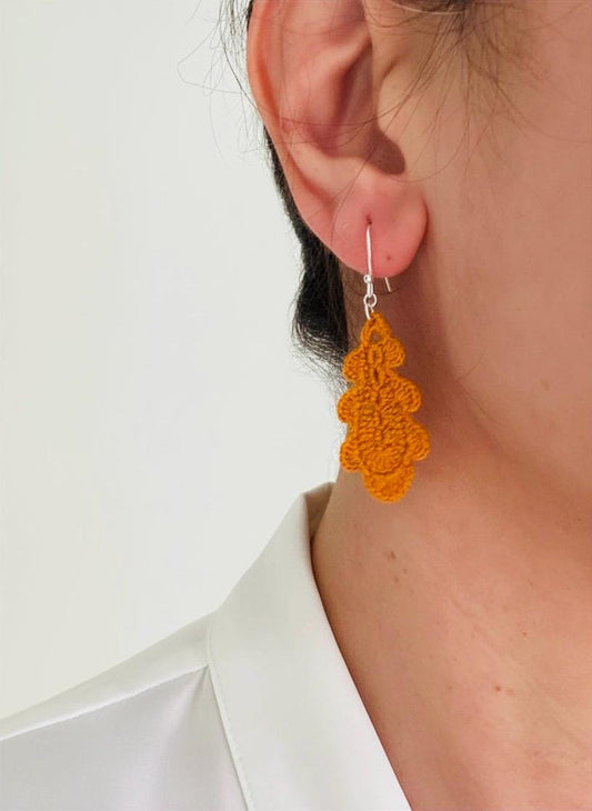 Oak Leaf Micro Crochet Earrings – Botanical Crochet Jewellery – Sterling Silver Hooks