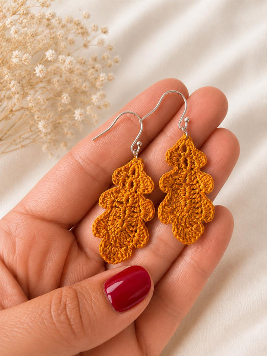 Oak Leaf Micro Crochet Earrings – Botanical Crochet Jewellery – Sterling Silver Hooks __etsy:8118608333
