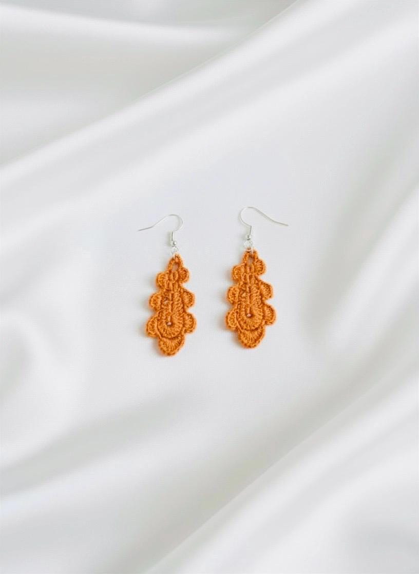 Oak Leaf Micro Crochet Earrings – Botanical Crochet Jewellery – Sterling Silver Hooks