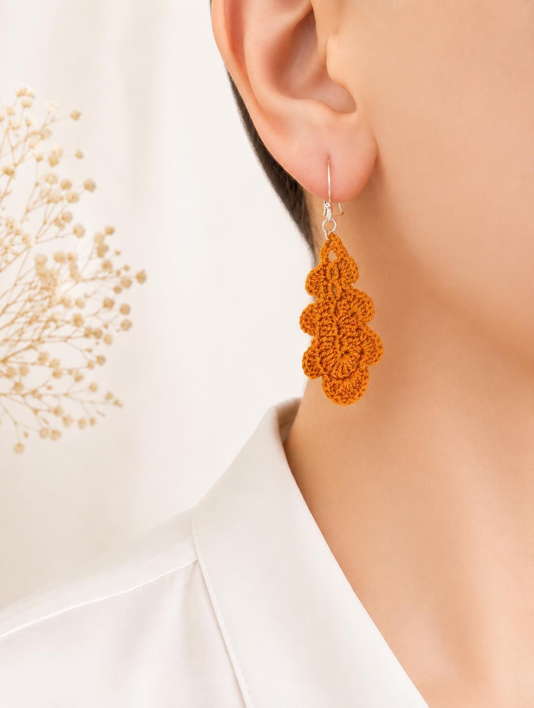 Oak Leaf Micro Crochet Earrings – Botanical Crochet Jewellery – Sterling Silver Hooks __etsy:8102578529