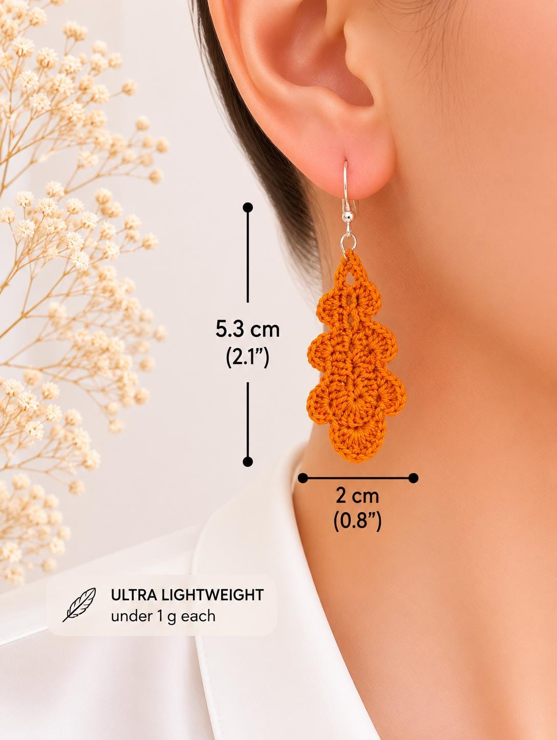 Oak Leaf Micro Crochet Earrings – Botanical Crochet Jewellery – Sterling Silver Hooks __etsy:8102585067
