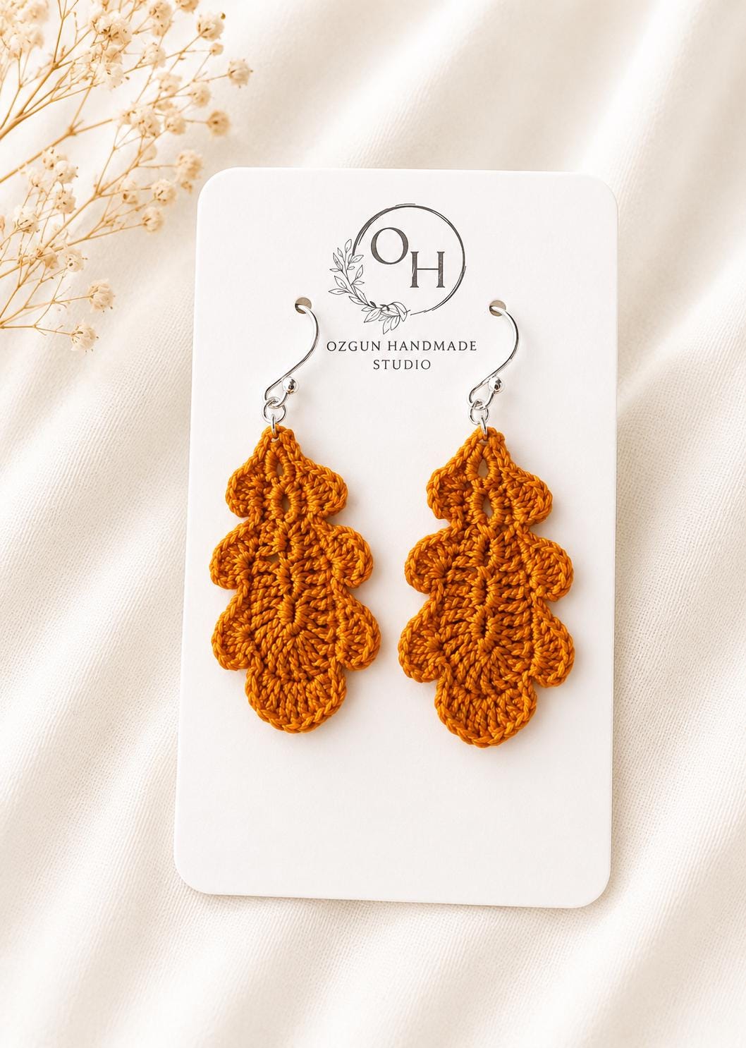 Oak Leaf Micro Crochet Earrings – Botanical Crochet Jewellery – Sterling Silver Hooks __etsy:8102572907