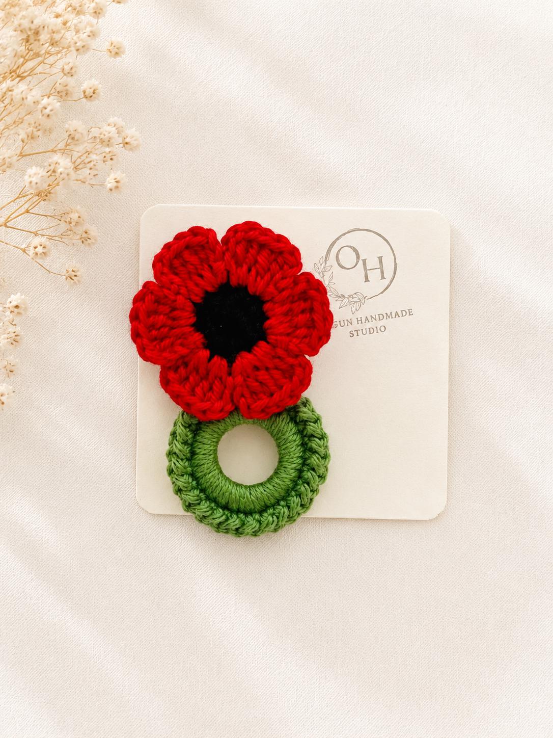 Poppy Crochet Earrings, Sterling Silver Hooks, Handmade Floral Jewellery, Brooch Set Option __etsy:8054720180