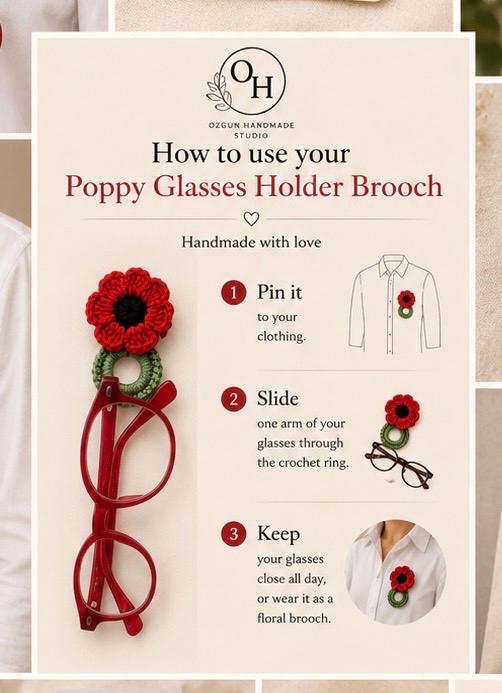 Poppy Crochet Earrings, Sterling Silver Hooks, Handmade Floral Jewellery, Brooch Set Option __etsy:8071141444