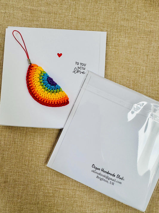 Rainbow Card – Detachable Keychain Gift - Handmade Crochet