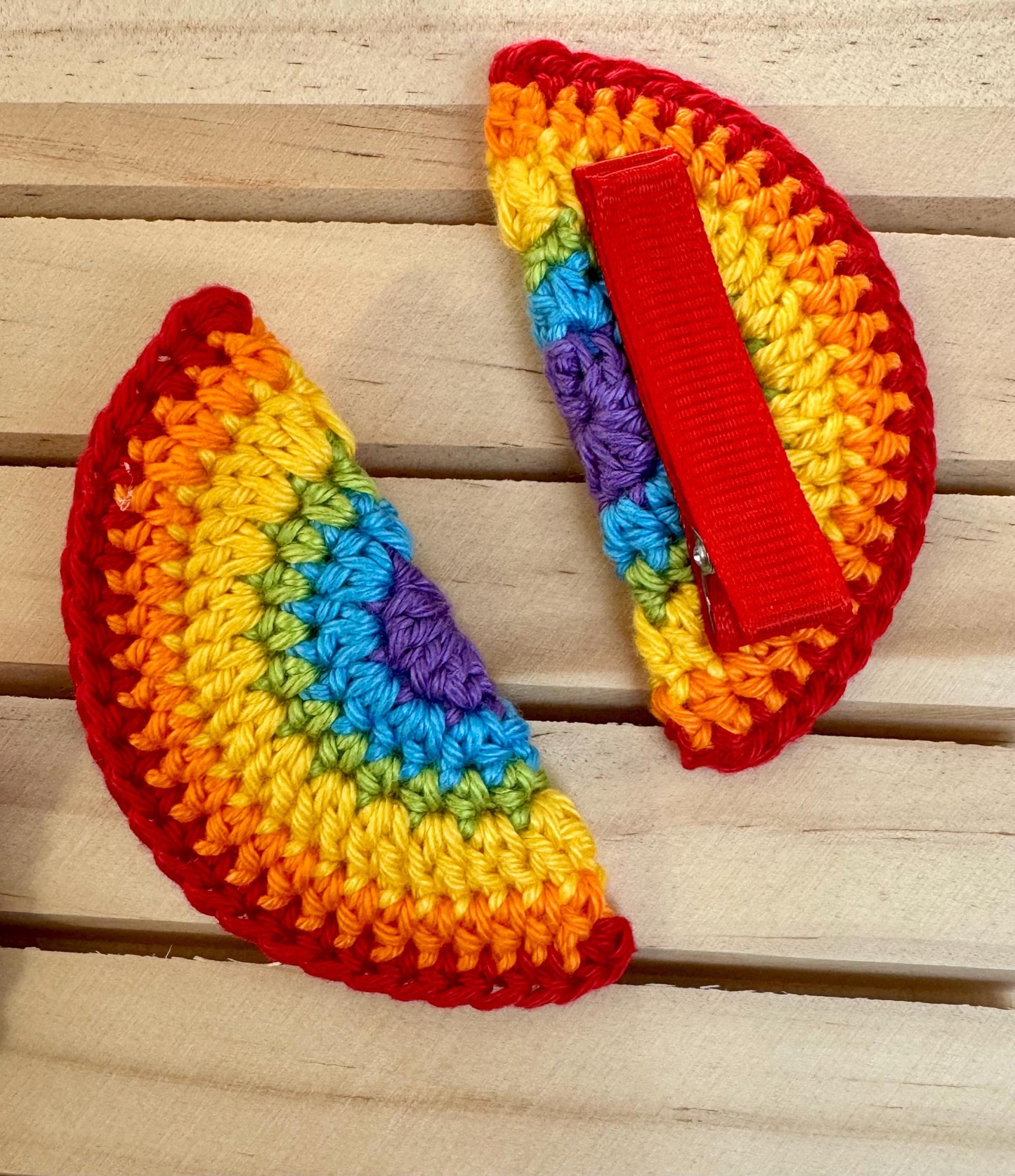 Rainbow Hair Clips – Handmade Crochet Cotton Hair Accessories with Crocodile Clip