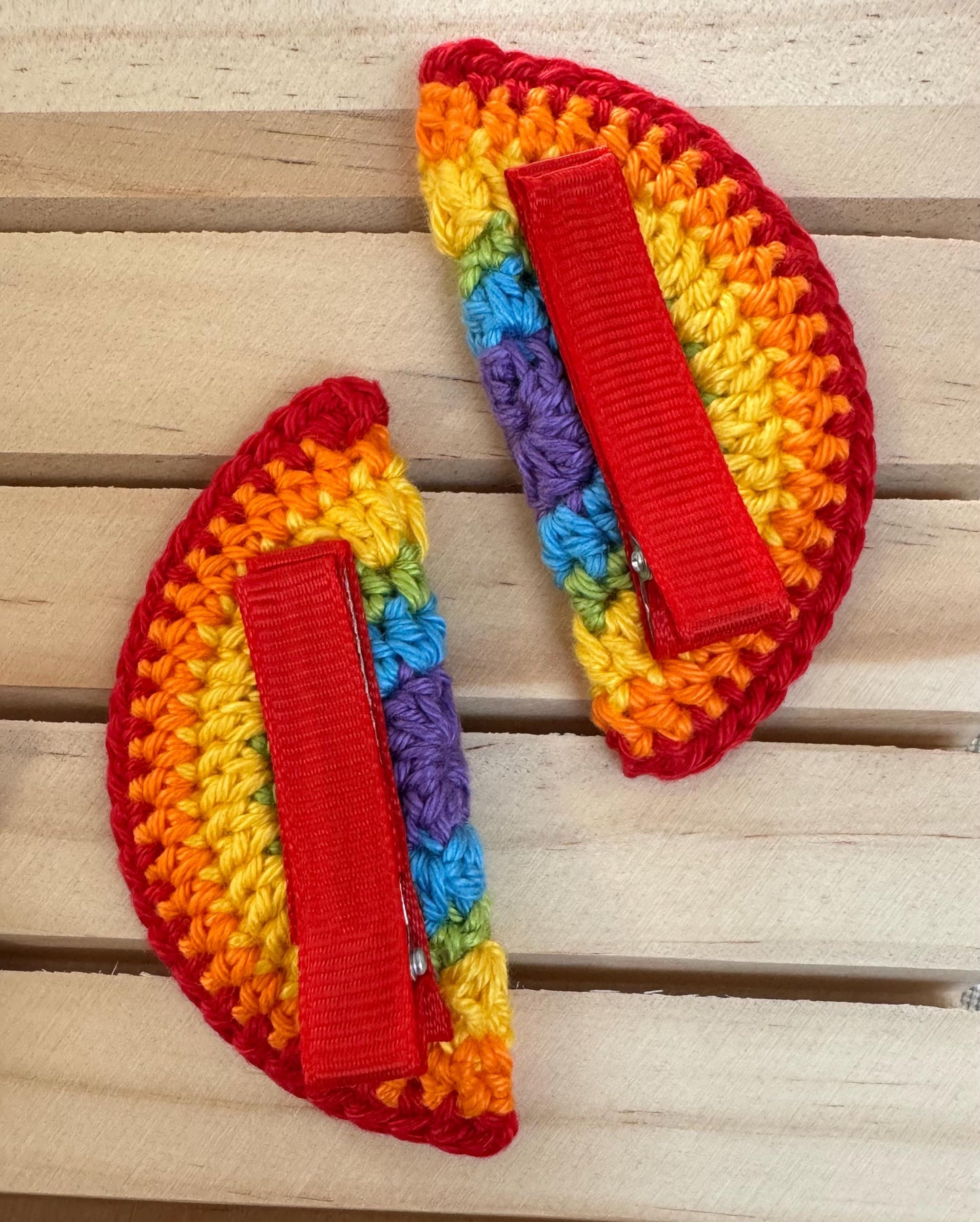 Rainbow Hair Clips – Handmade Crochet Cotton Hair Accessories with Crocodile Clip