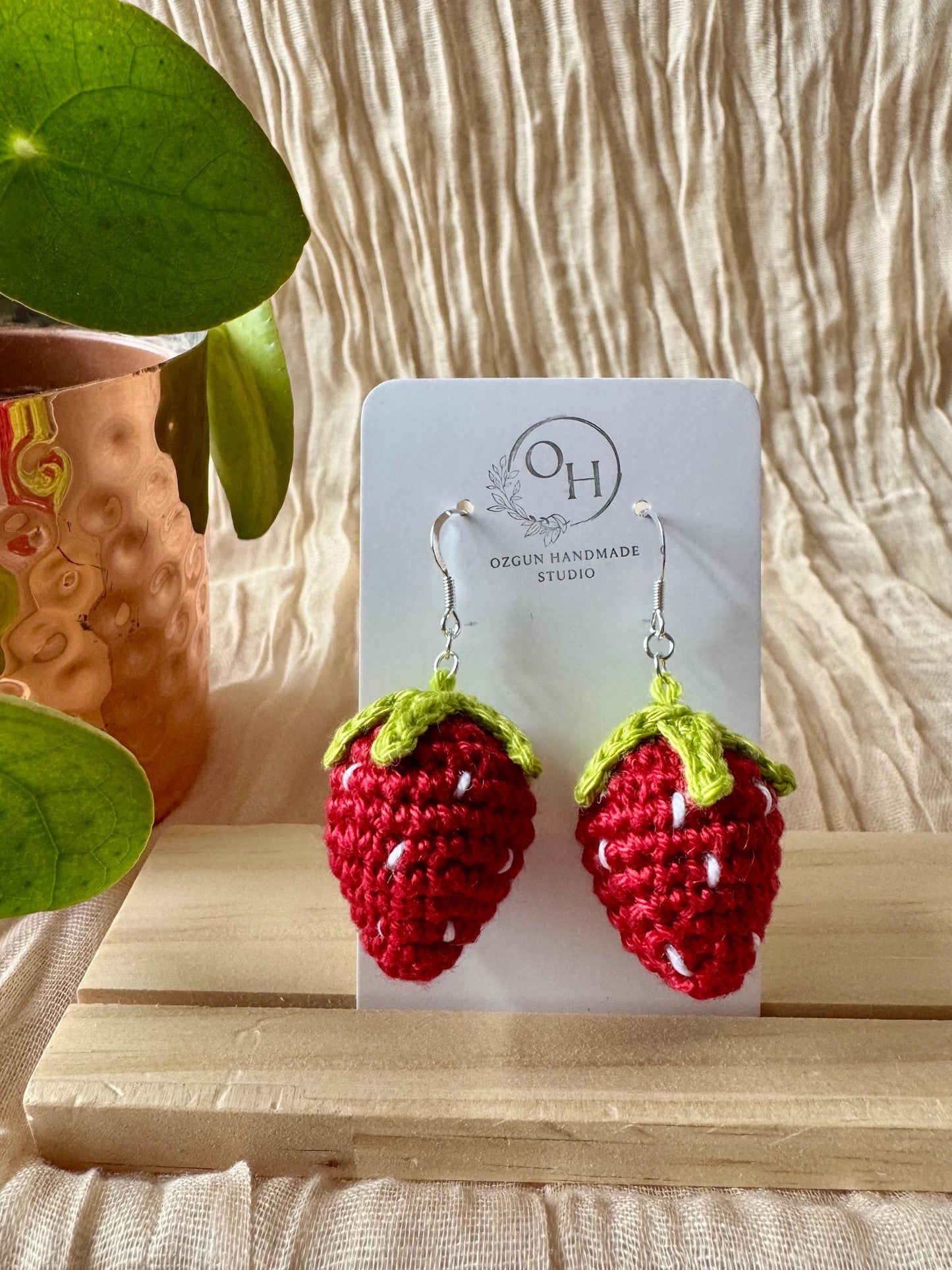 Strawberry Crochet Earrings – Sterling Silver Hooks