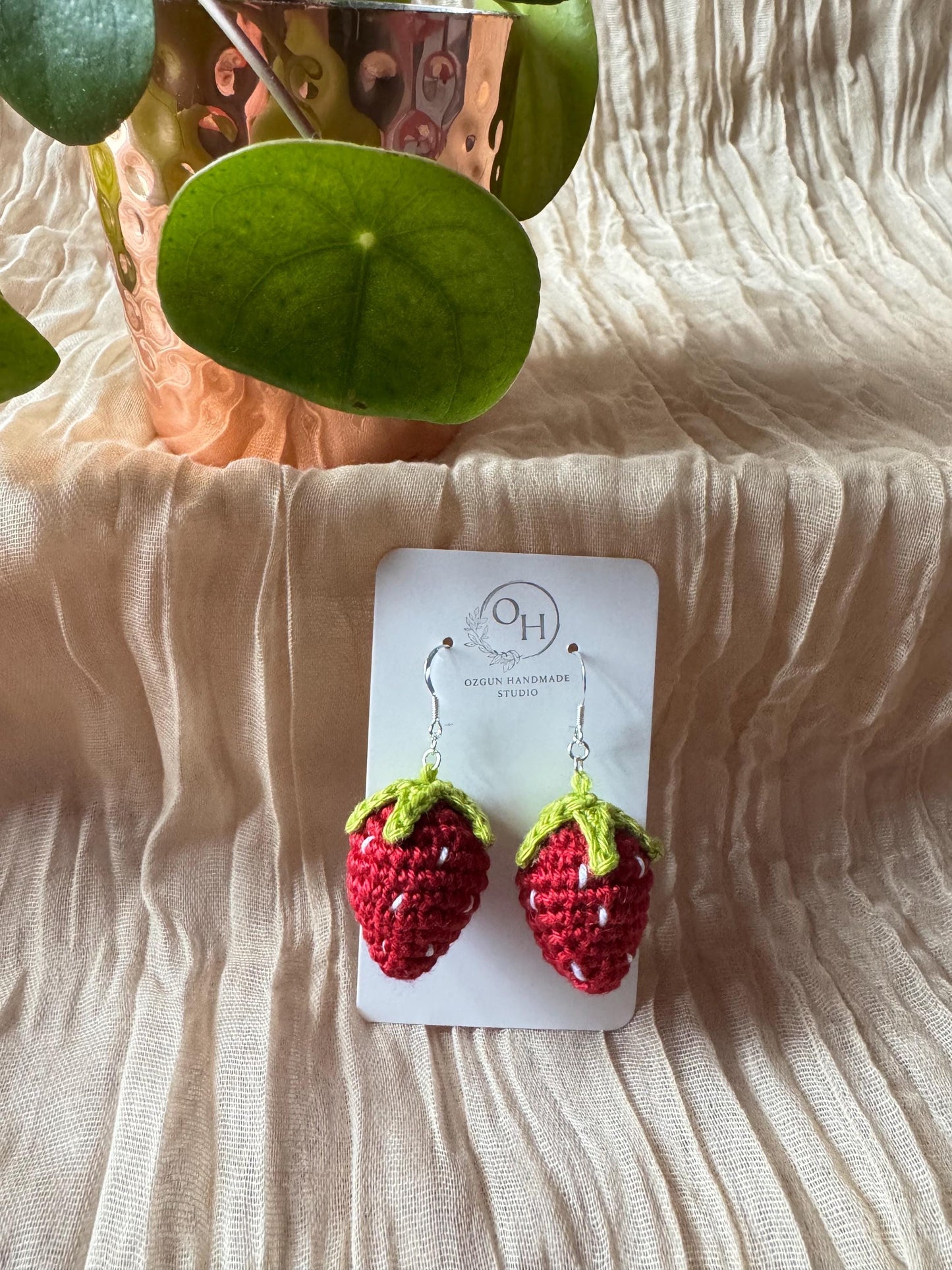 Strawberry Crochet Earrings – Sterling Silver Hooks