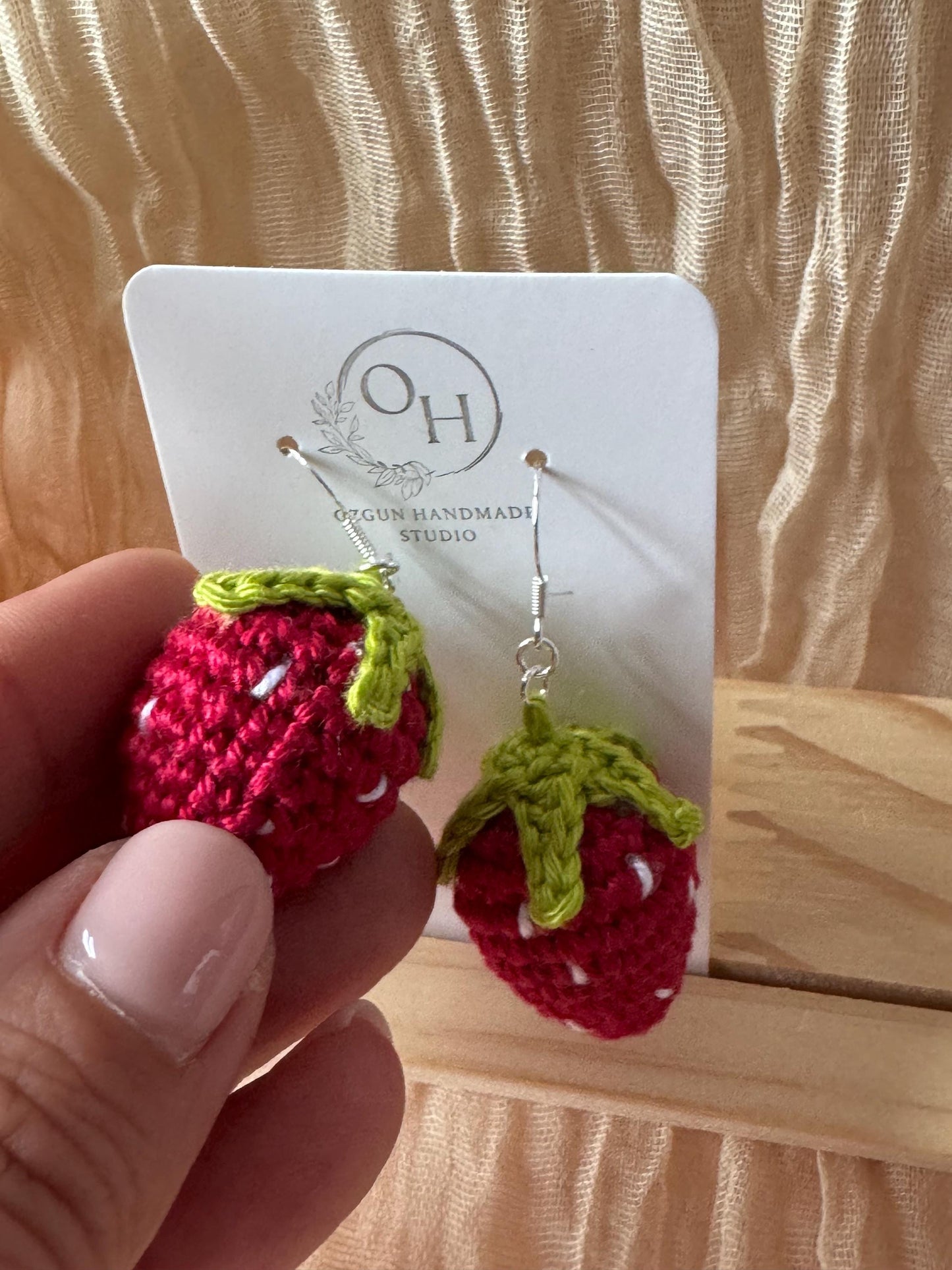 Strawberry Crochet Earrings – Sterling Silver Hooks