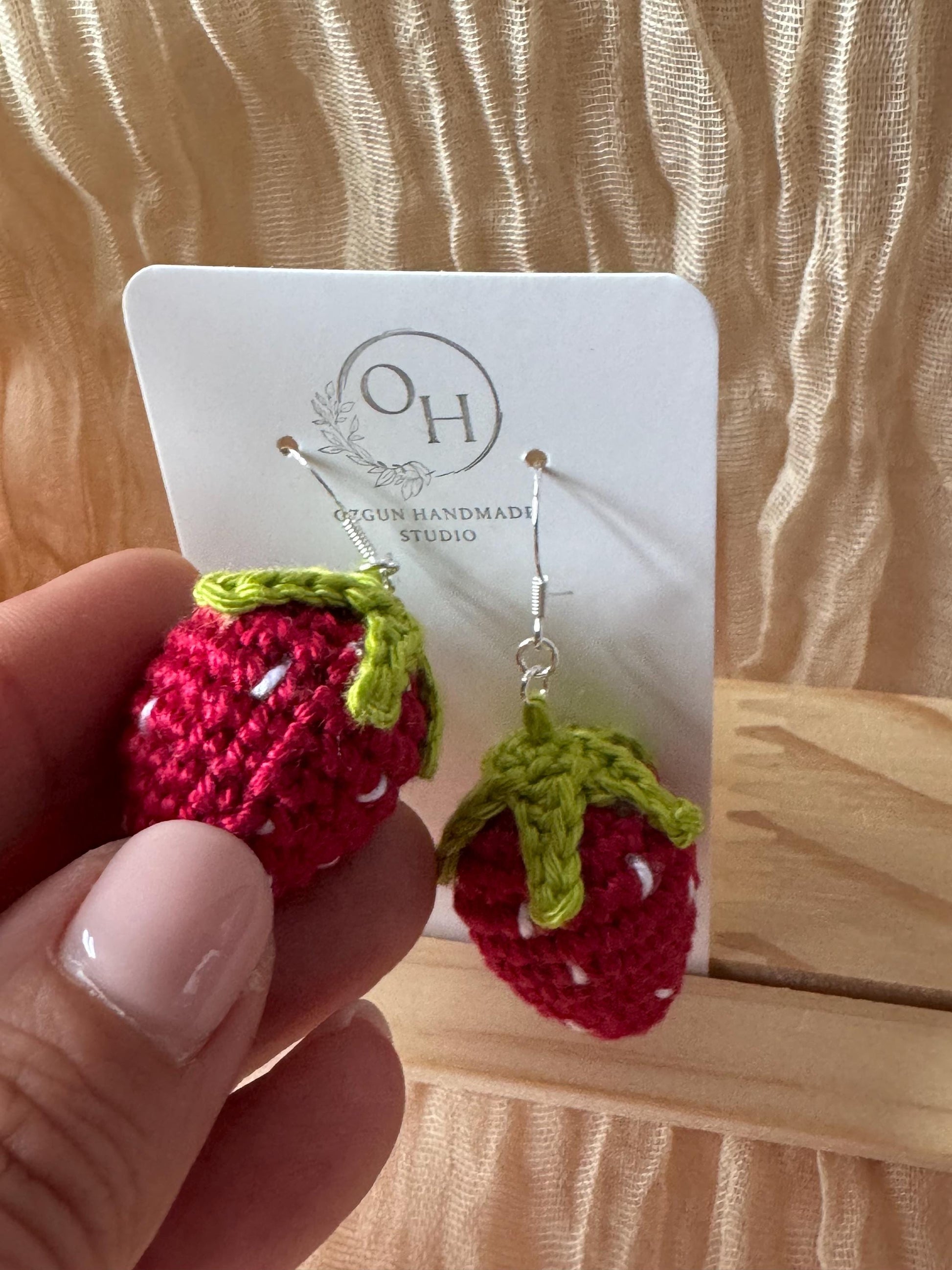 Strawberry Crochet Earrings – Sterling Silver Hooks