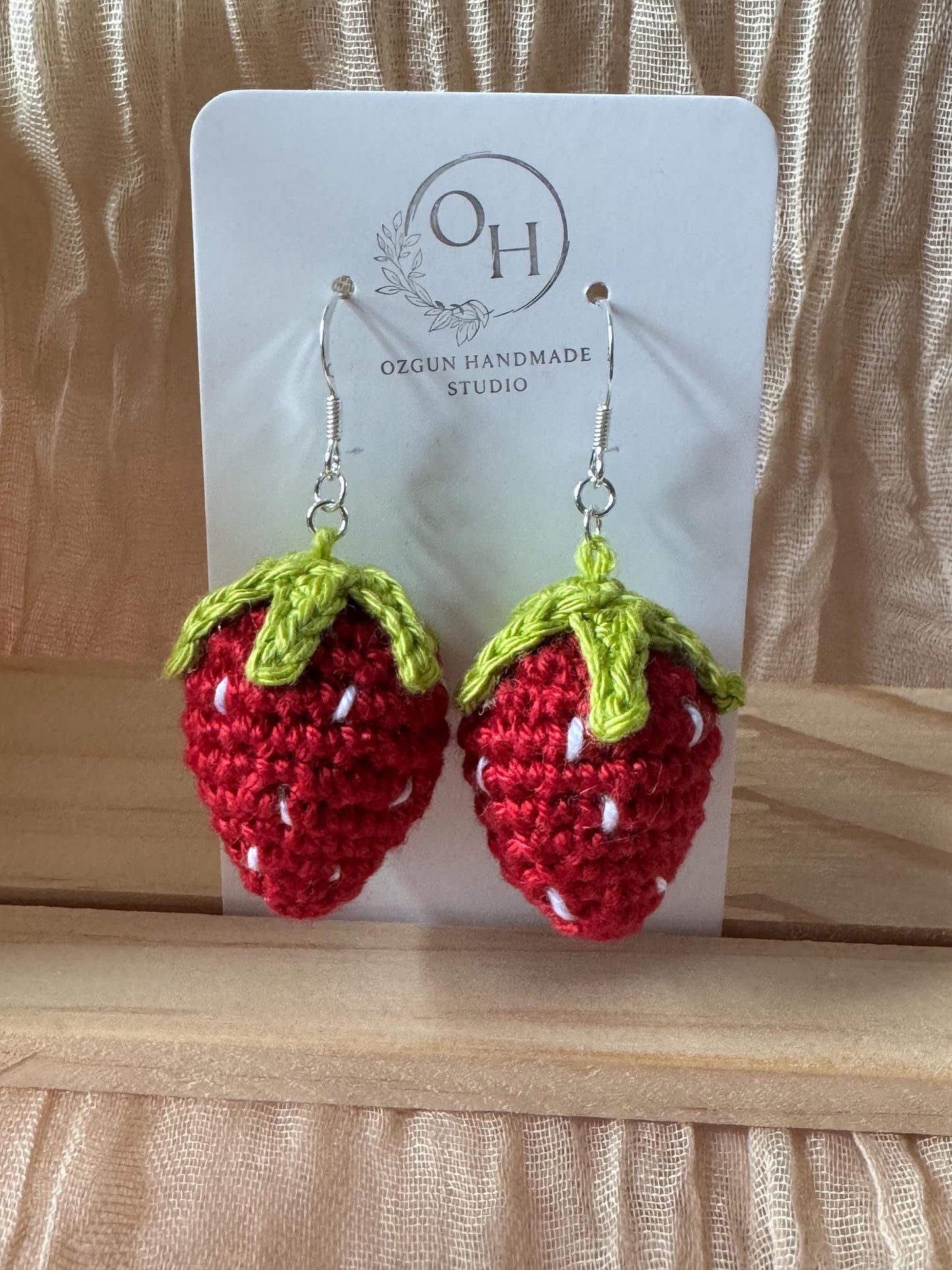 Strawberry Crochet Earrings – Sterling Silver Hooks