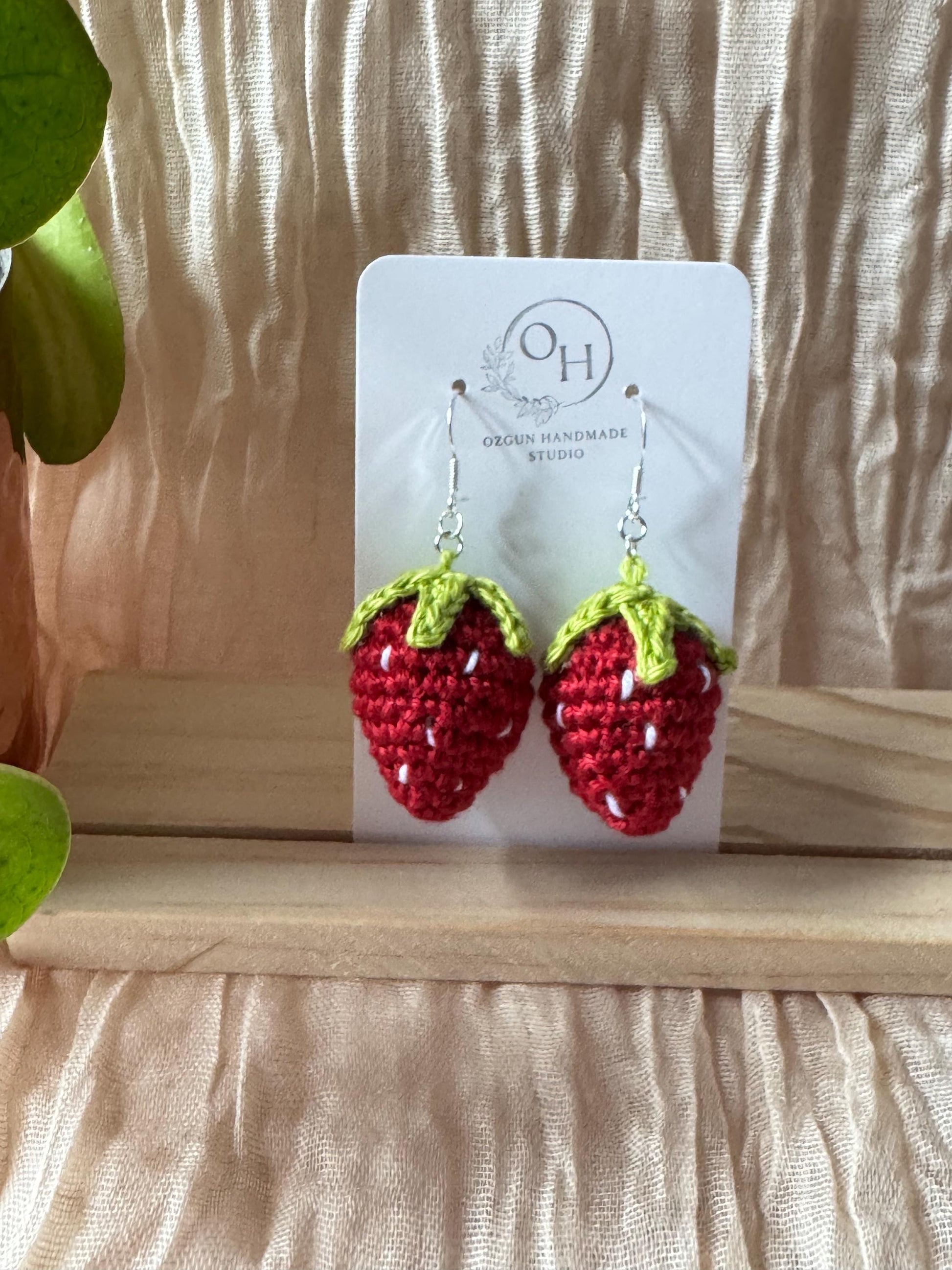 Strawberry Crochet Earrings – Sterling Silver Hooks